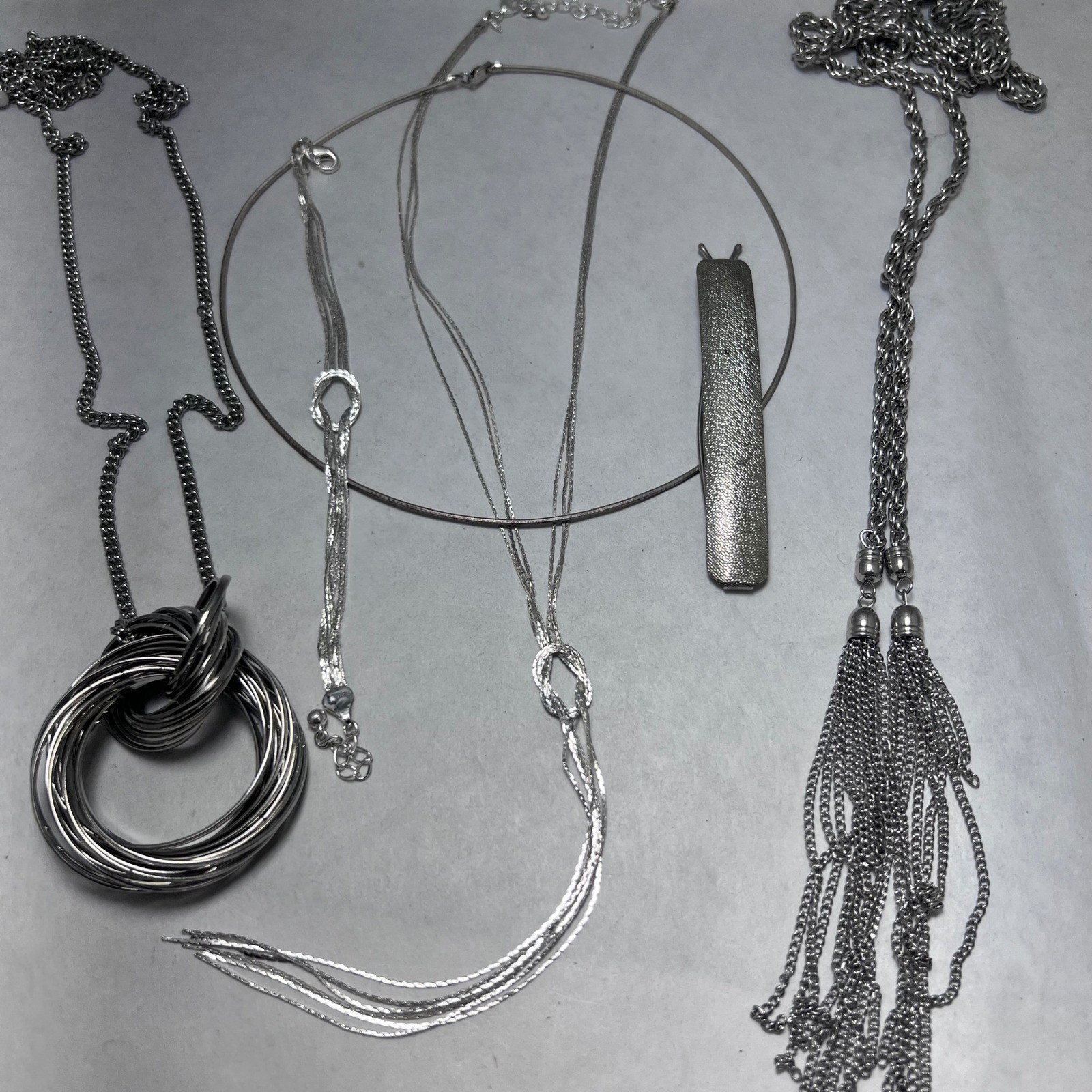 Silver Tone Statement Jewelry Tassel Multi Ring Knot Necklace Hair Slide