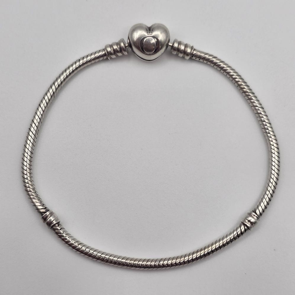 8″ Pandora 925 ALE Sterling Silver Heart Clasp Snake Chain Bracelet 594594C00
