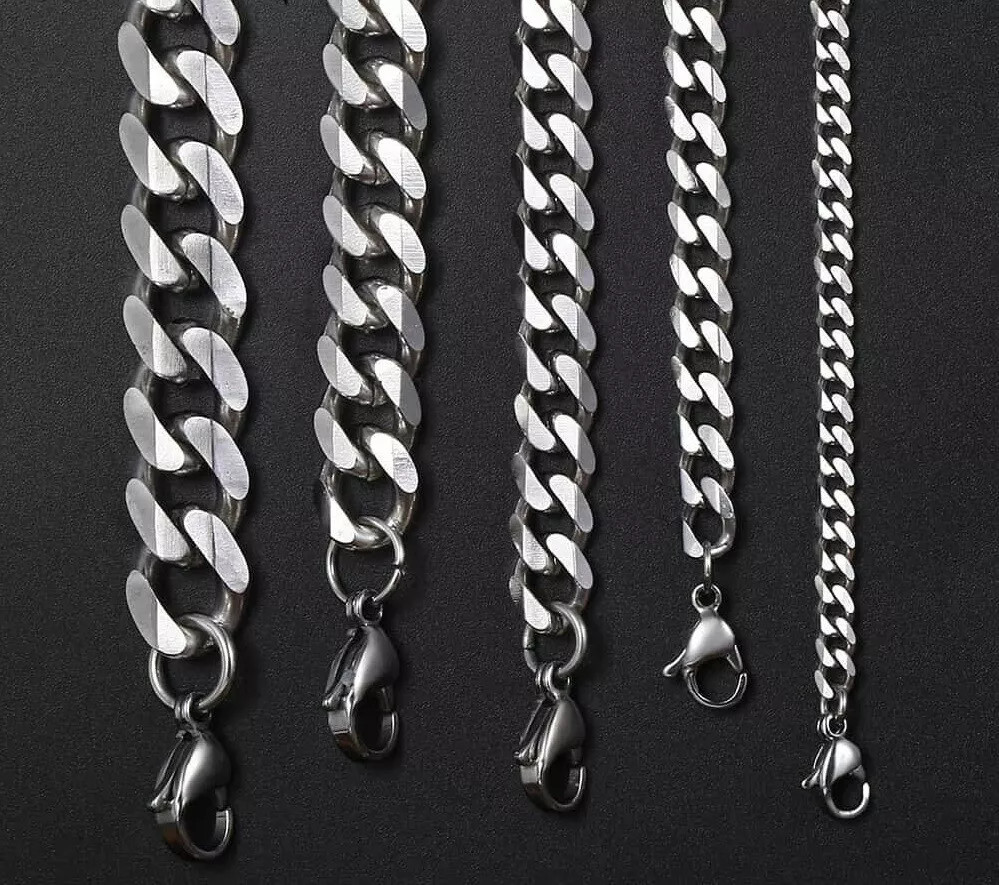 Cadena Cubana para Hombre Collar Plata de Acero Inoxidable Joyería Moda Hip Hop