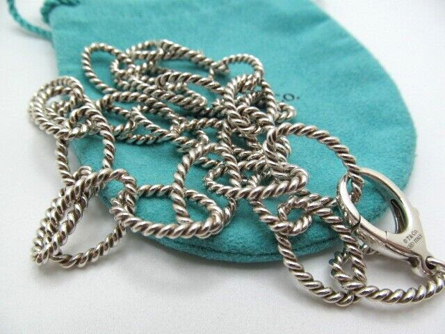 Authentic Tiffany & Co 925 Silver Oval Twist Rope Link Bracelet 8.25 In