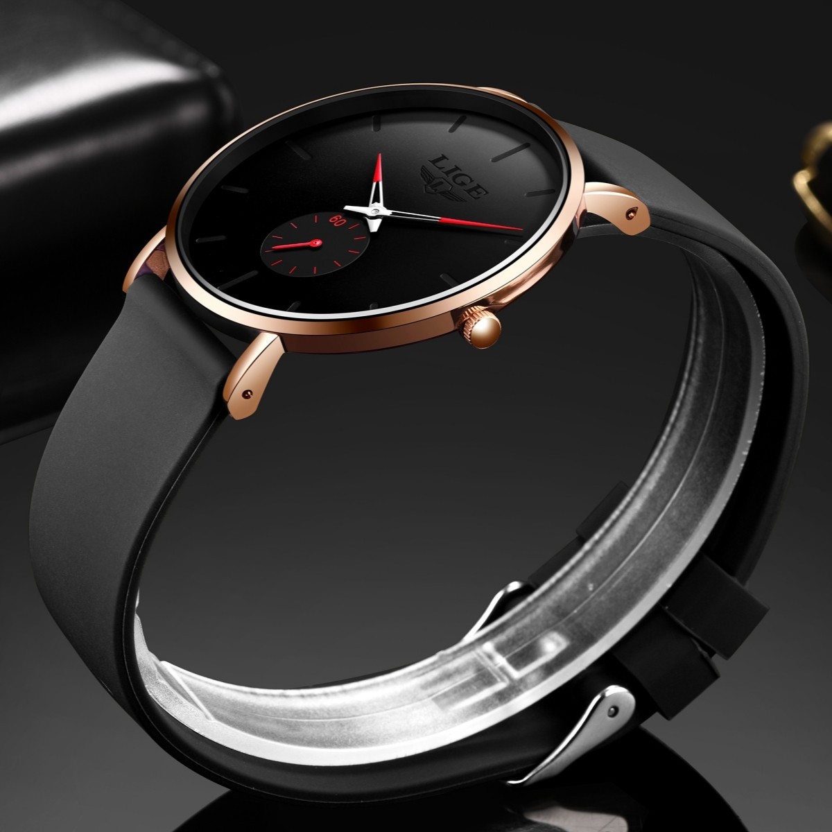 LIGE Men Watch Ultra-thin Quartz Analog 3ATM Waterproof Casual Ladies Wristwatch
