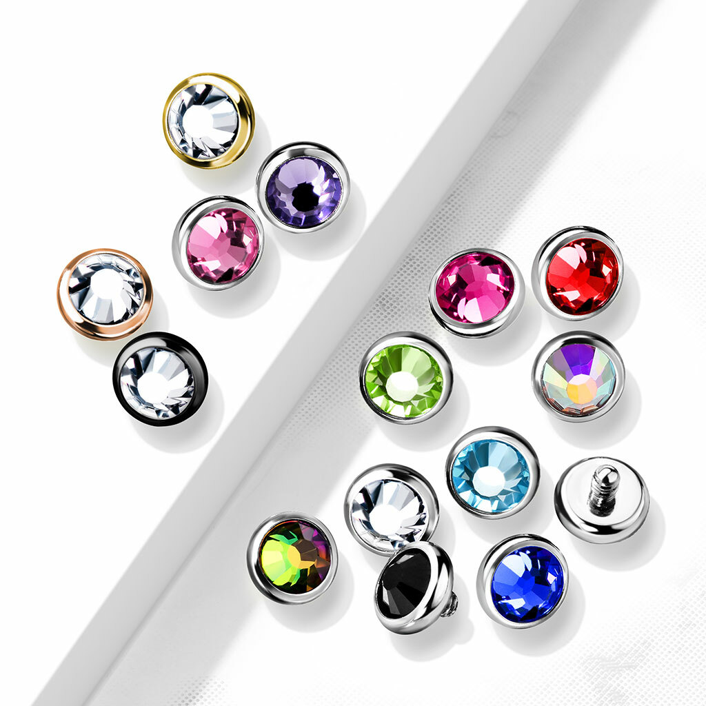 1 Pc 14G Surgical Steel Internal Threaded Flat Gem Bezel Set Dermal Anchor Top