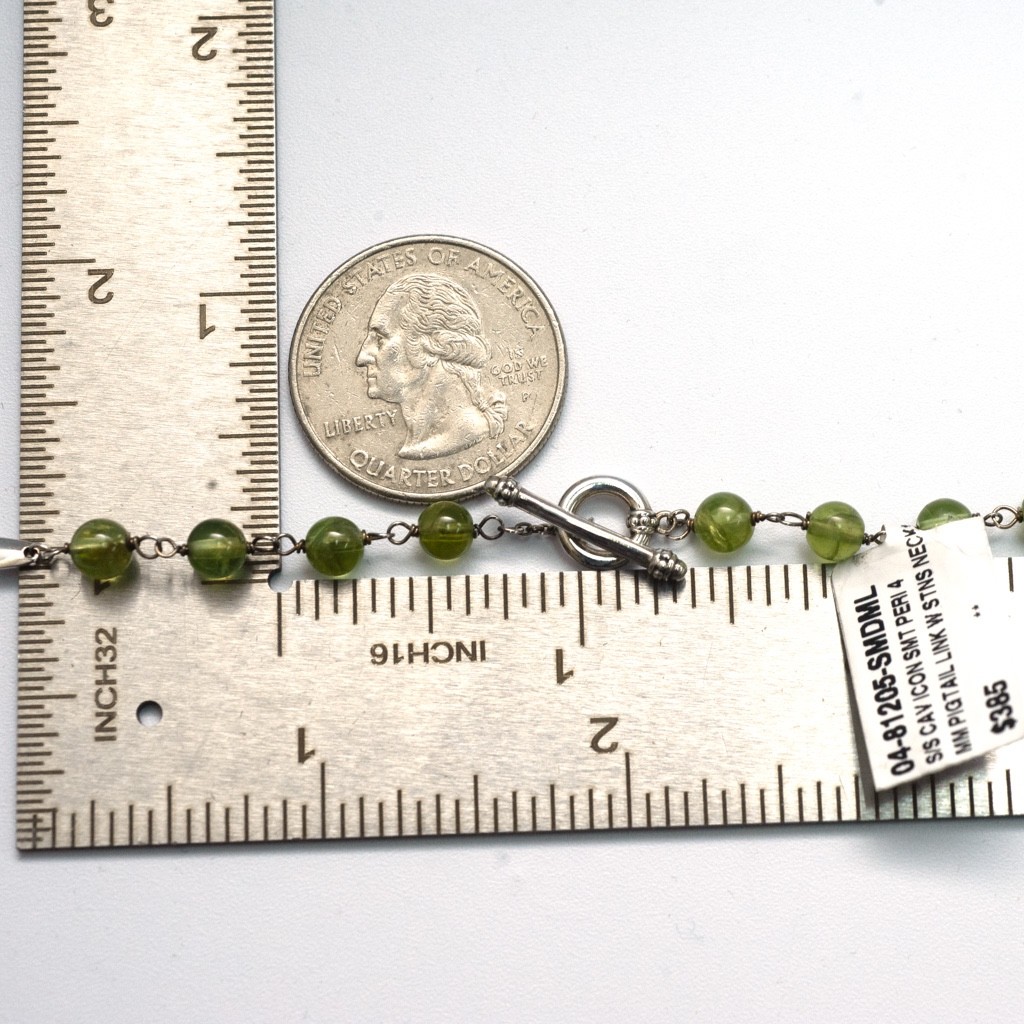 LAGOS Sterling Silver Caviar Icon Green Peridot 4mm Bead 5 Station Necklace 18″