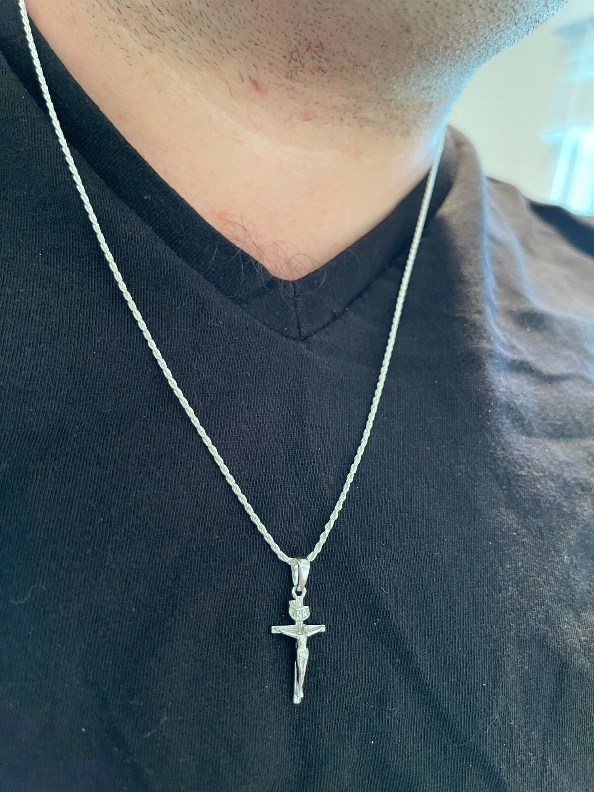 Real Solid 925 Sterling Silver Mens Cross Jesus Piece Crucifix Pendant Necklace