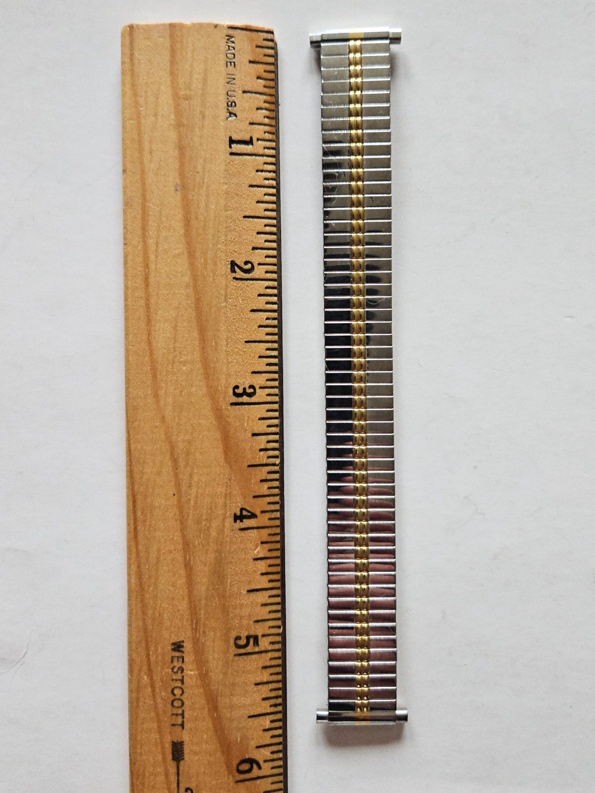 18mm – 2 Tone Elastic Metal Watch Band / Silver & Gold ( 5.5″ Min Length )