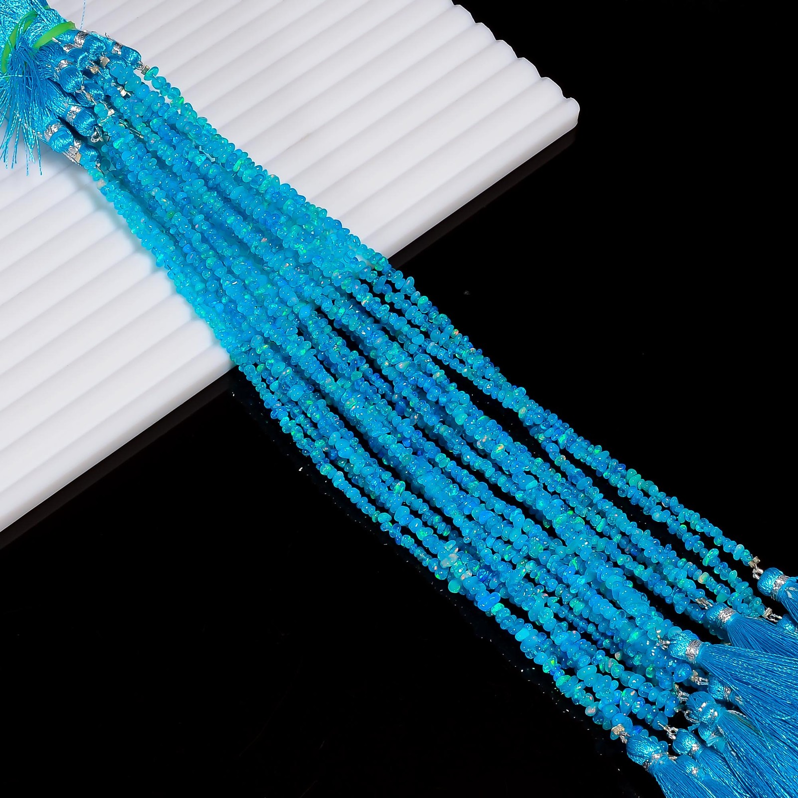 Neon Blue Ethiopian Opal Stone Tumbled Smooth Beads 2X1 6X3 mm Strand 8″ UGB-951