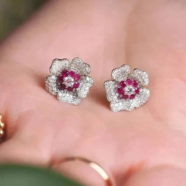 2Ct Round Lab-Created Pink Sapphire Womens Stud Earrings 14K White Gold Plated