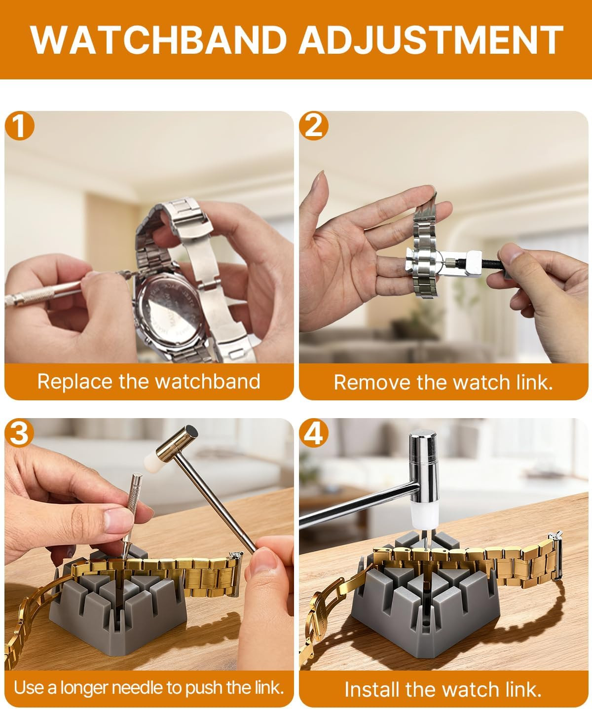 Watch Link Removal Kit: Professional Watch Strap Adjustment Tool Band Replacemen
