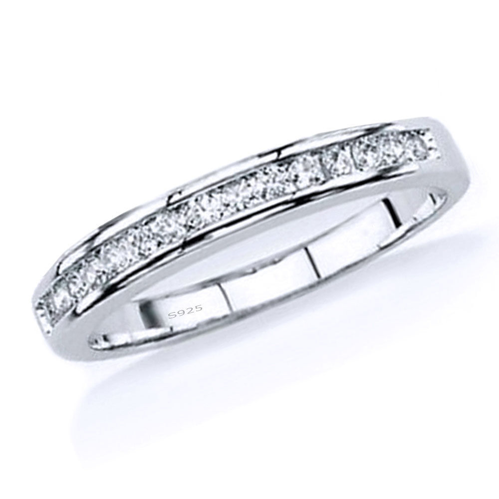 925 Sterling Silver CZ Anniversary Engagement Wedding Bands For Women Size: 5-10