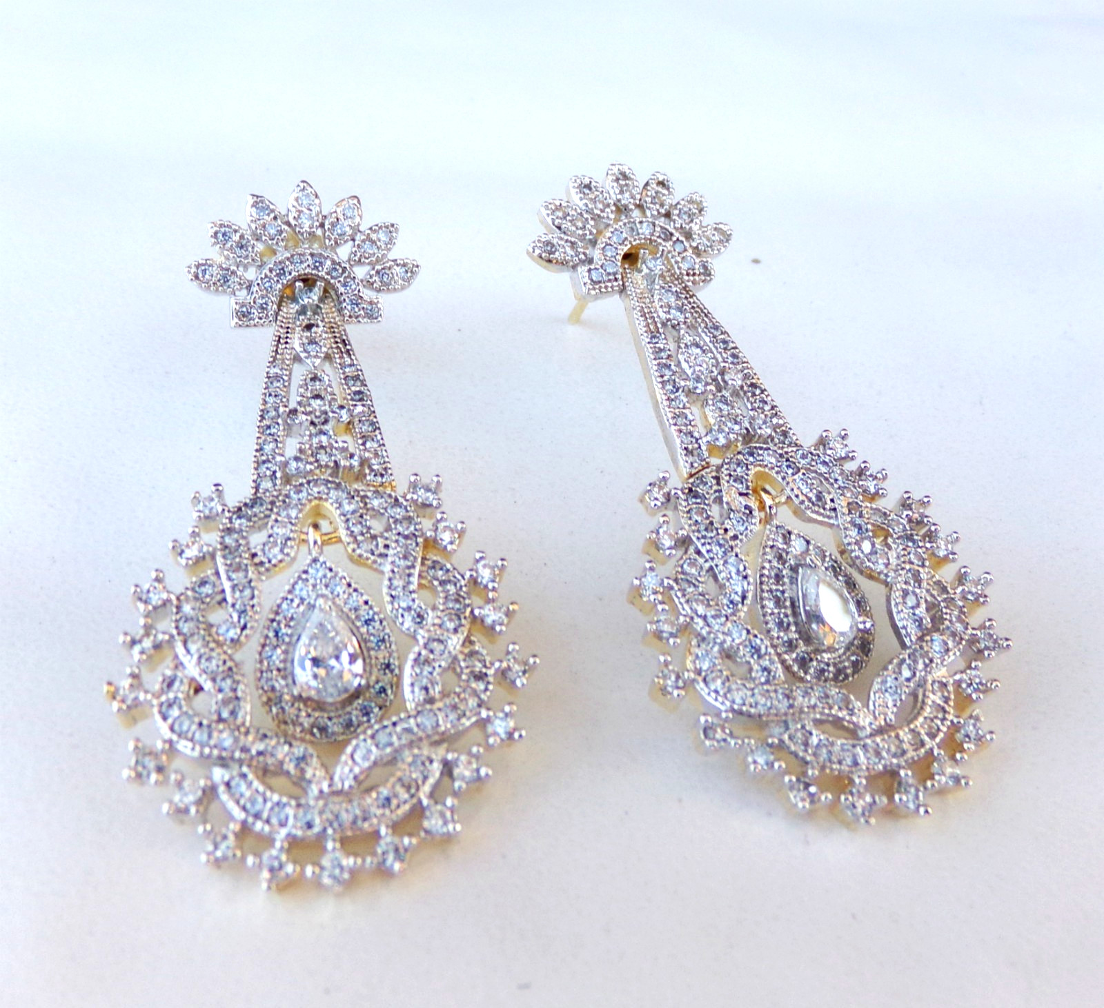 Indian Bollywood Wedding Gold Plated Fashion Jewelry Ethnic AD CZ Earrings Set
