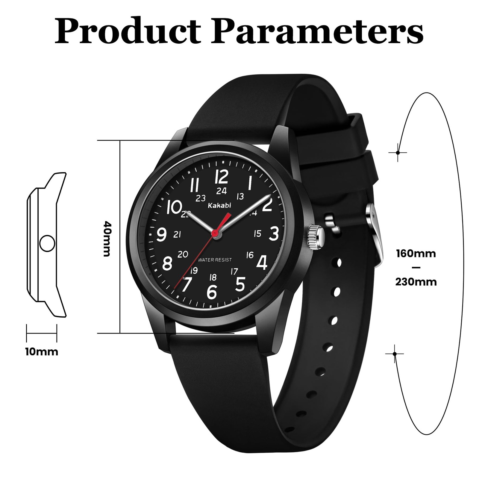 Kakabi Watches for Mens Womens Unisex Easy to Read Analog Quartz Black