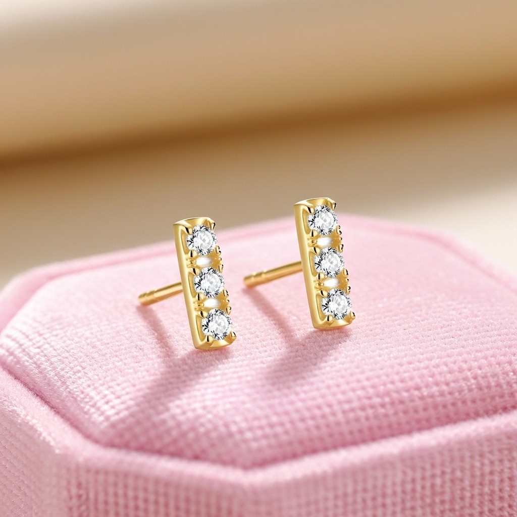 Moissanite Bar Stud Earrings 925 Sterling Silver Gold Plated Gift