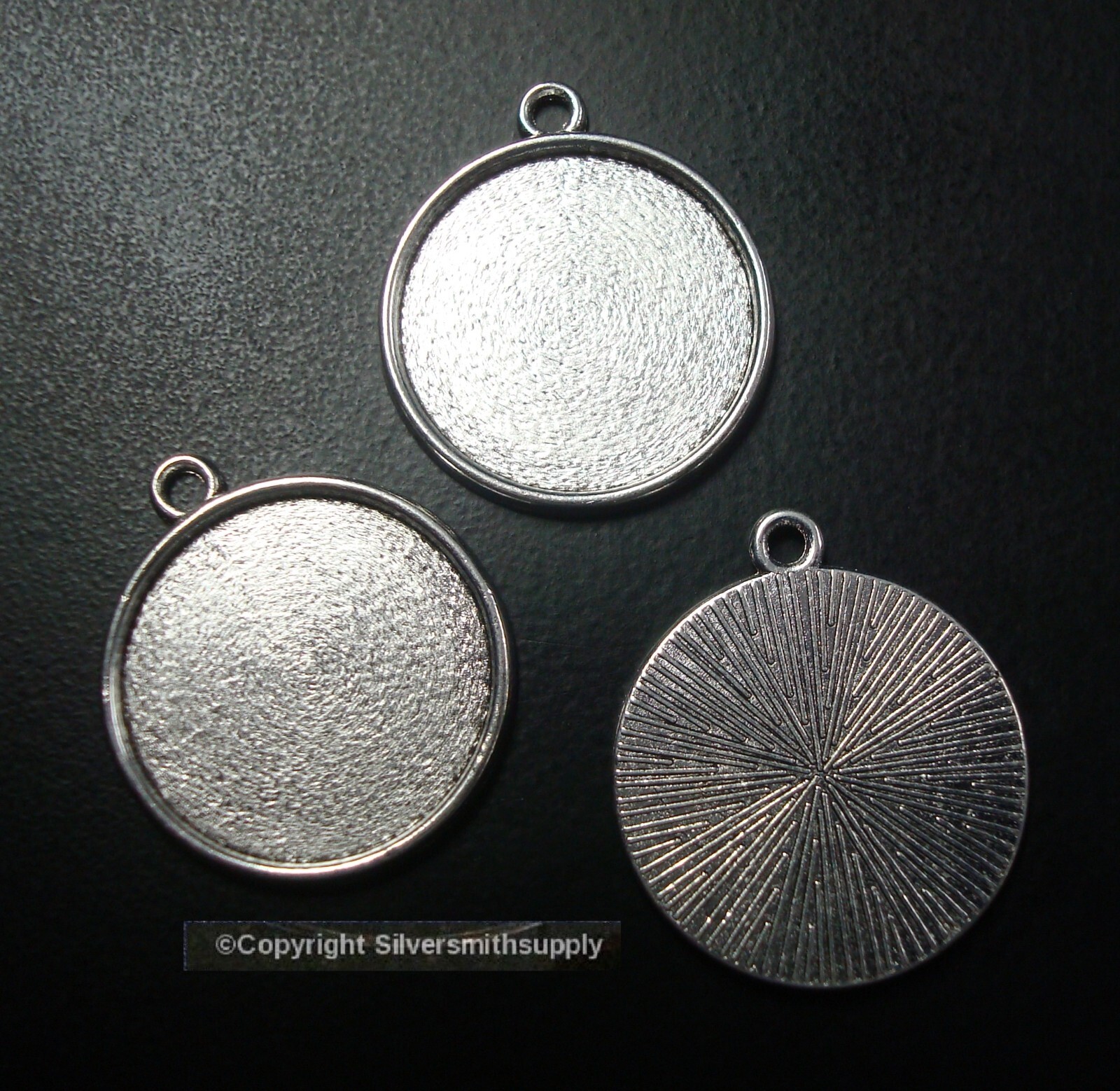12 Bezel cup tray settings Silver pl holds 20mm cabochon bailed pendants FPP002B