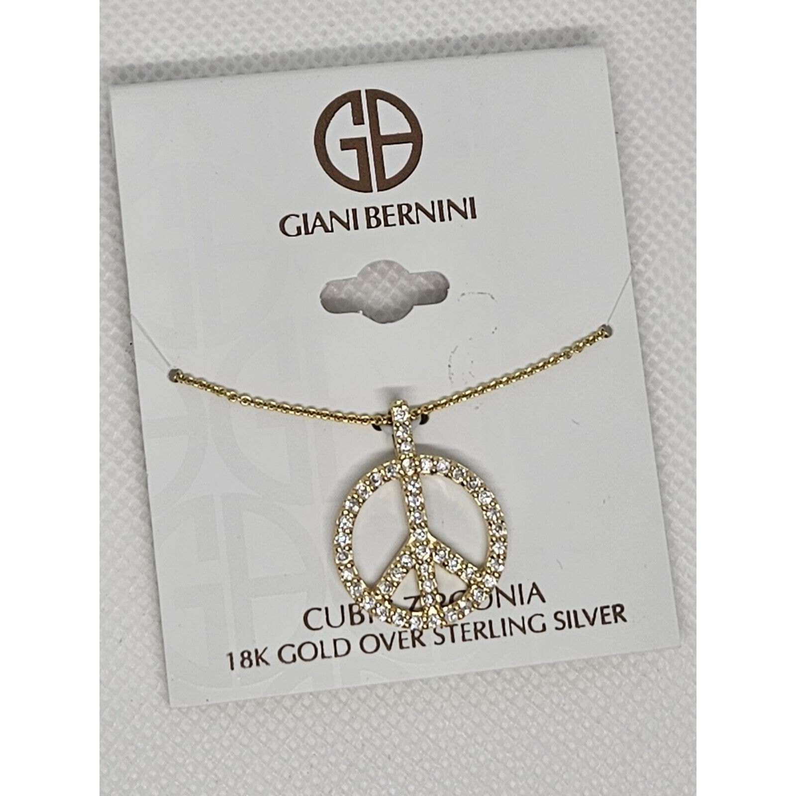 18K Gold Vermeil Necklace Peace Pendant CZ Women’s Fashion Stylish Chic NWT