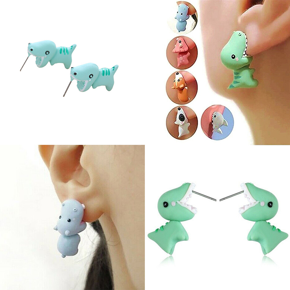 US 1~2 Pairs Cute Animal Bite-Earring Handmade Polymer Clay-Cute Stud Earrings