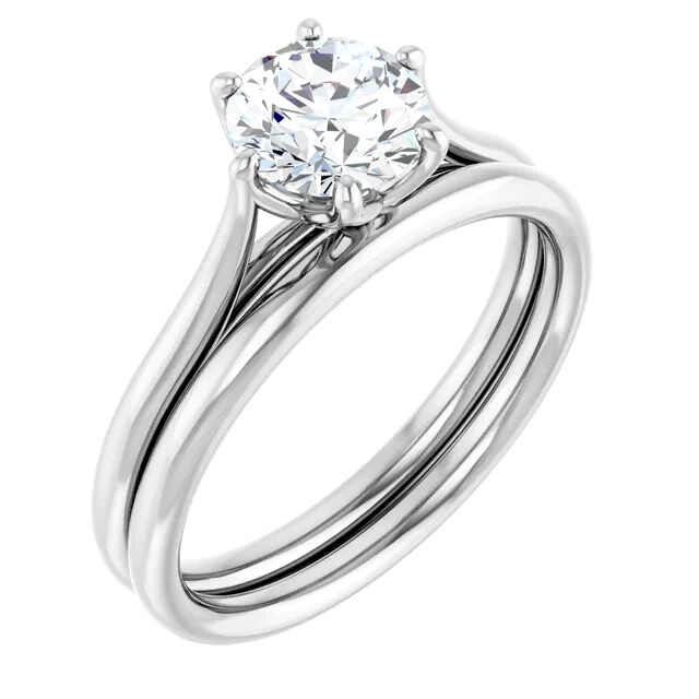 14K White Gold Solitaire Ring Setting Tulip Flower Style 6 Prong 4mm to 9mm