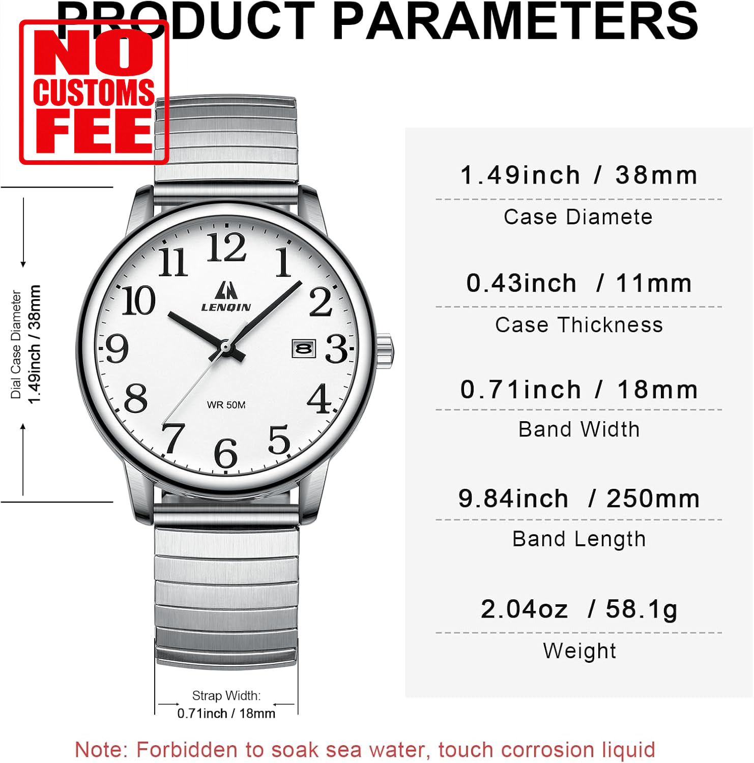 Mens Watches Stainless Steel Analog Quartz Watch for Men Easy Reader 38 Mm Fashi