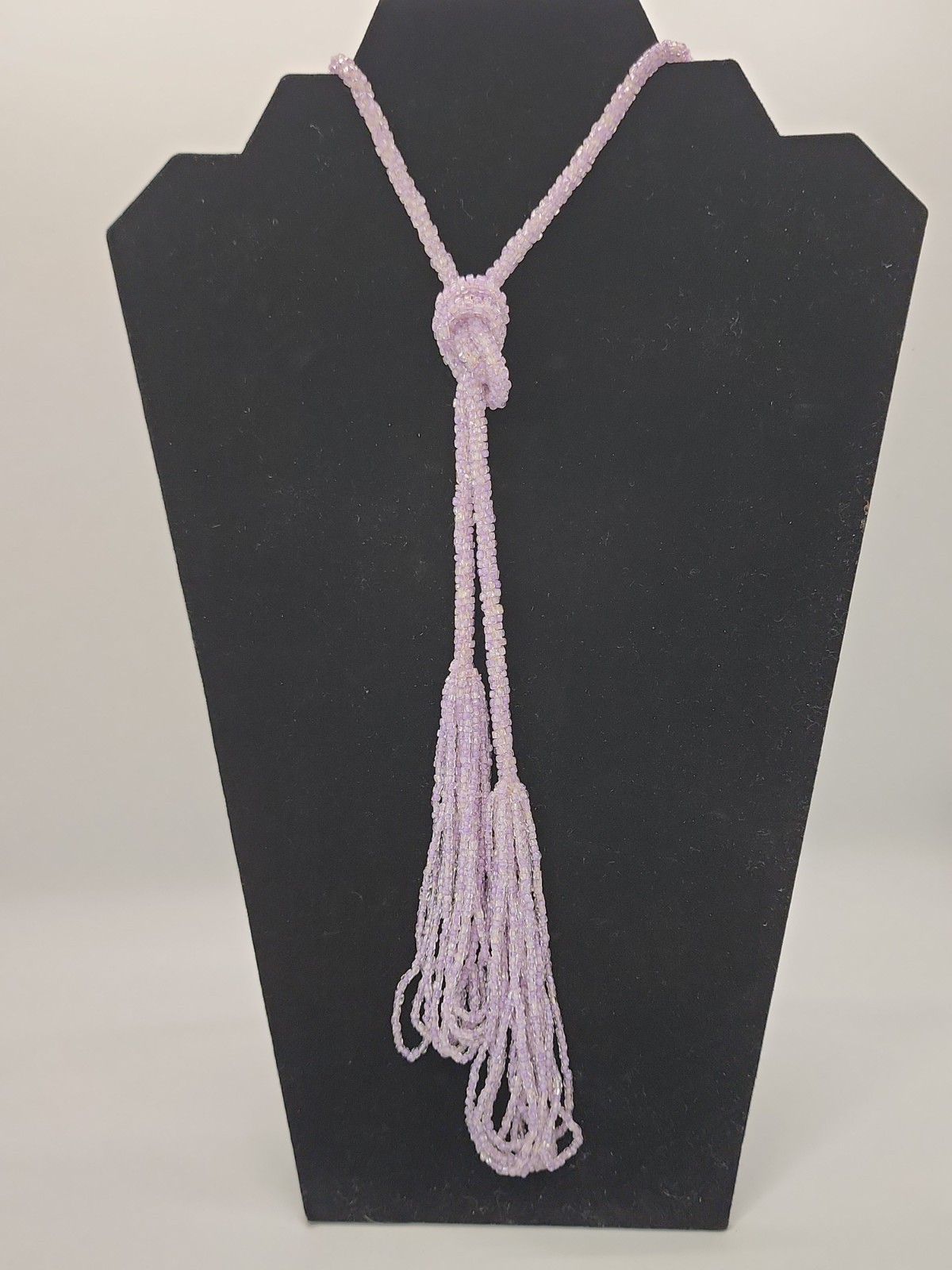 Antique Art Deco Lariat/Sautoir Necklace Micro Lavender Beaded Crochet w/ Tassel