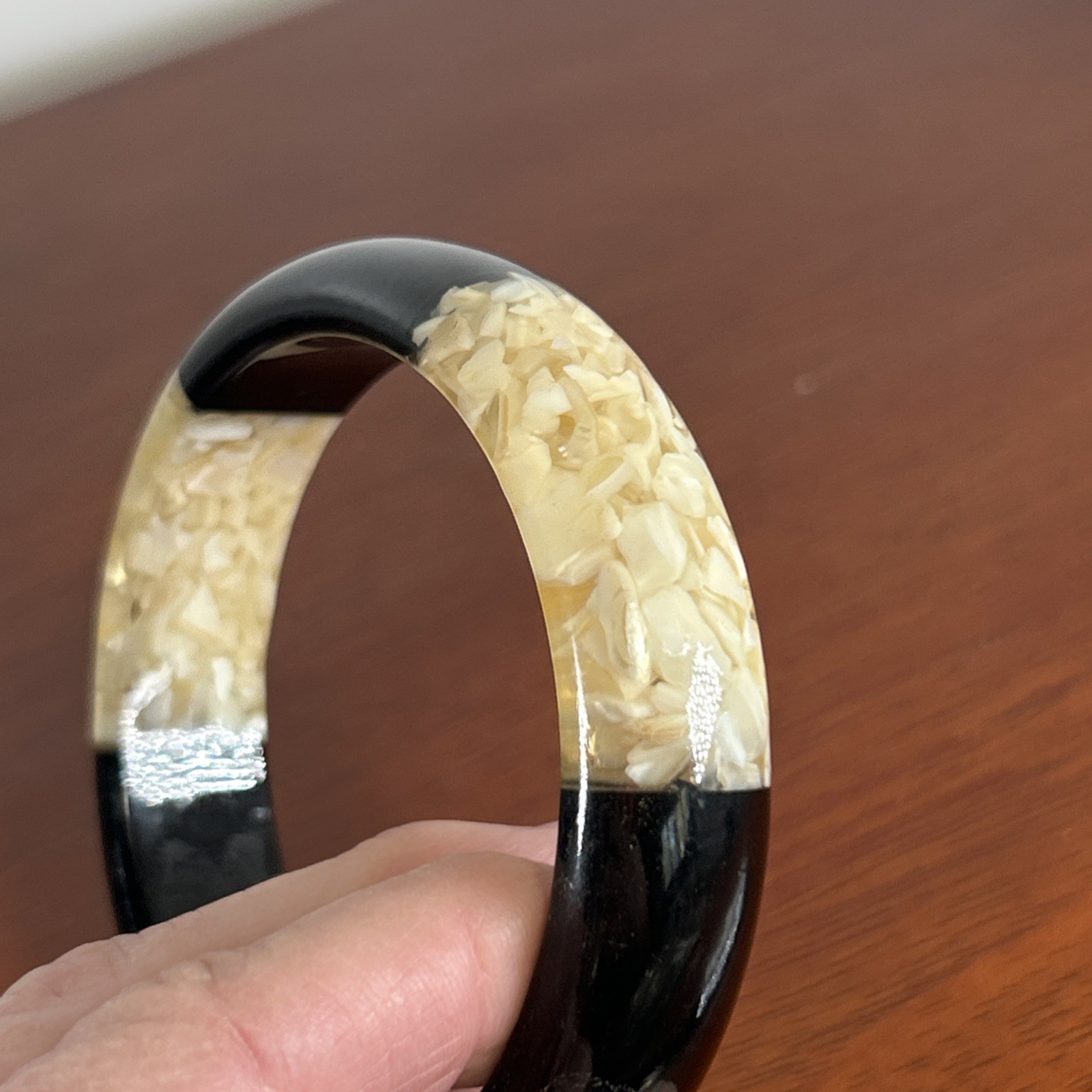Resin Black Cream Bangle Bracelet Vintage Stackable Retro Boho Fashion Jewelry