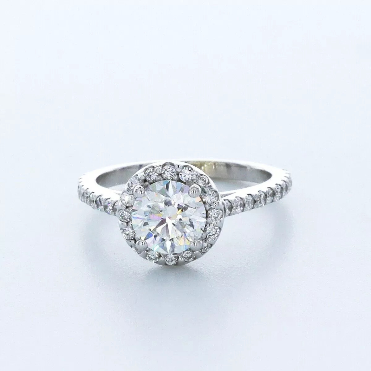 Side Stone Engagement Ring Halo 18K Gold 2 Carat Round Lab-Grown Diamond D SI1