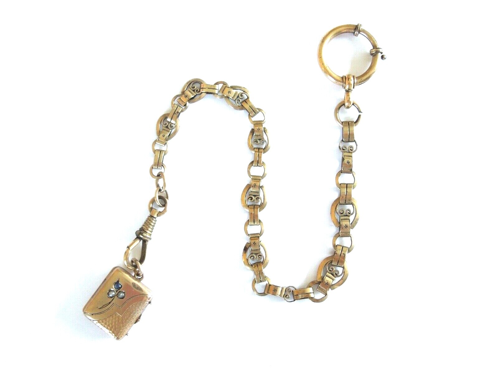 Old Gilded Hinge Watch Chain With Photo Medallion, Pendant 21.9 G/Approx. 28 Cm