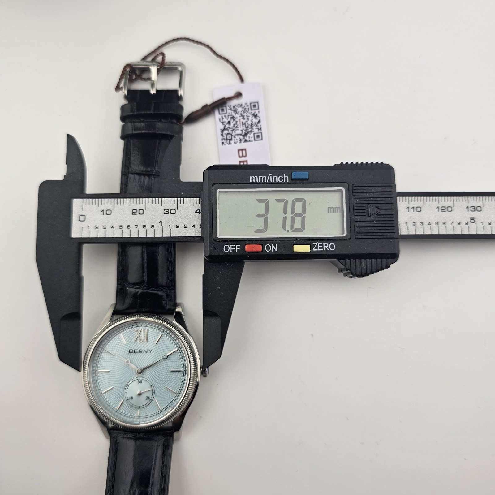 USA Seller-BERNY Ice Blue Guilloché Dial Dress Watch – Fluted Bezel, Quartz.