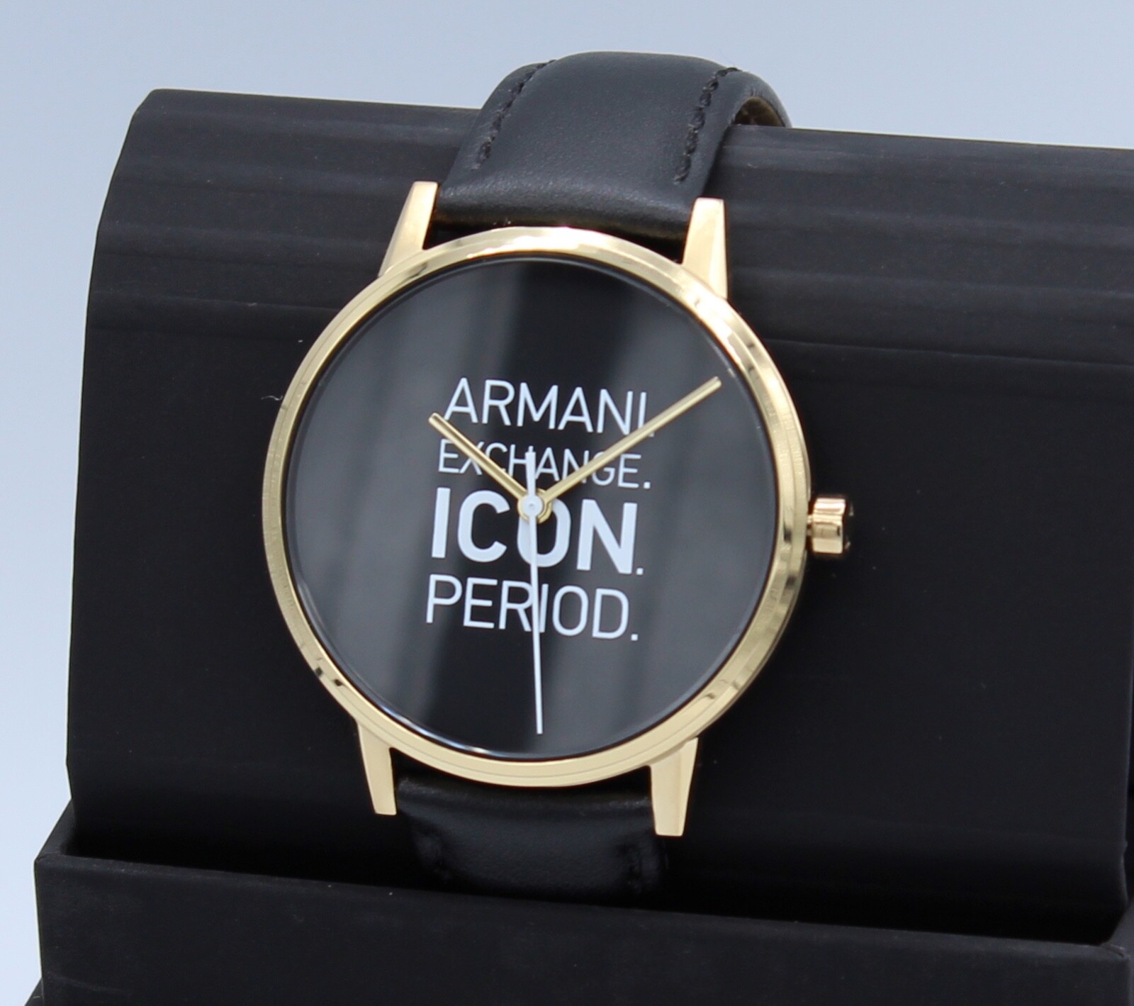 NEW AUTHENTIC ARMANI EXCHANGE CAYDE ICON GOLD BLACK LEATHER MEN’S AX2741 WATCH