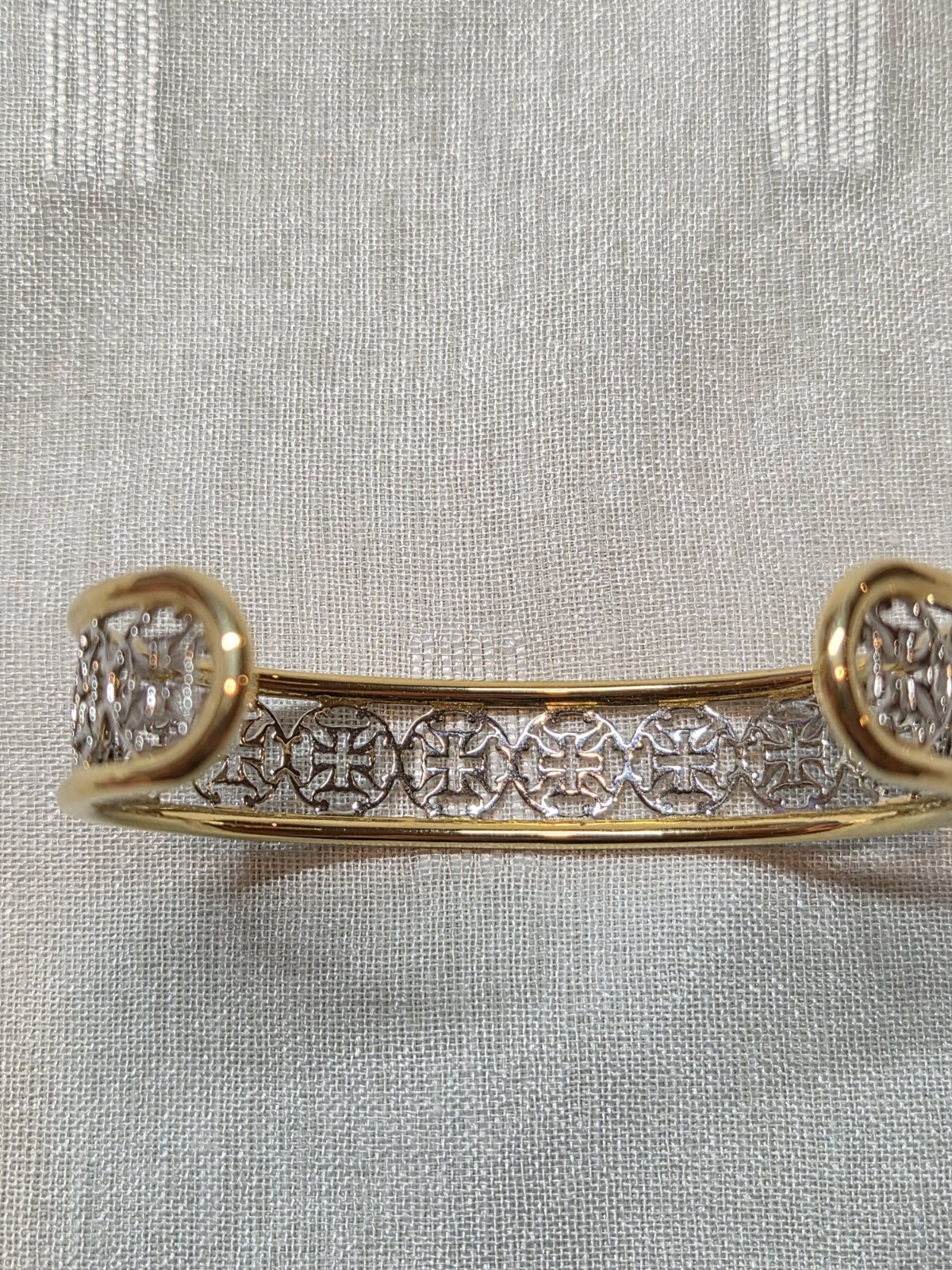 Rustic Cuff Gold Plated Brass and Silver Cross Cuff