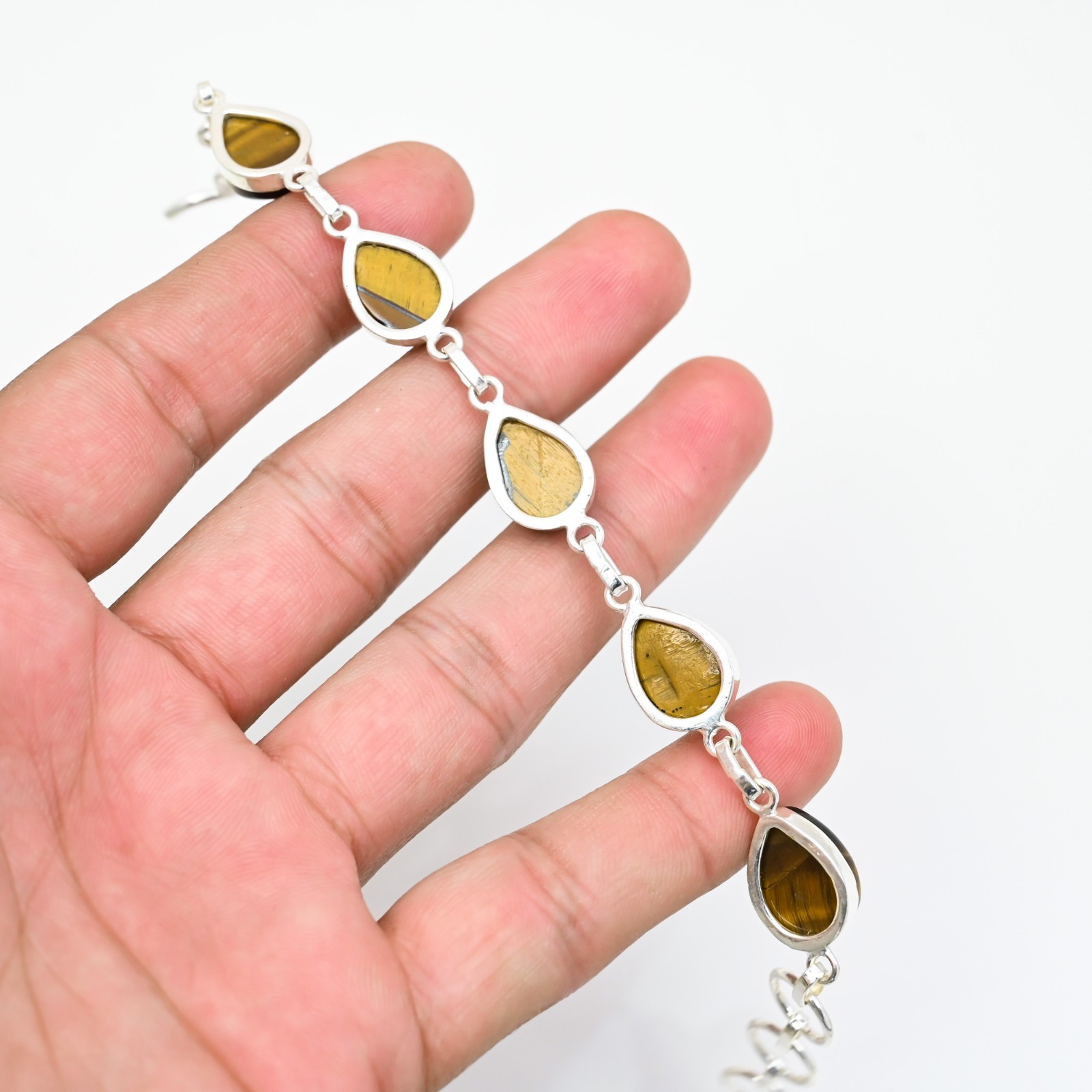 Tiger Eye Gemstone 925 Sterling Silver Handmade Bracelet Jewelry Gift For Love