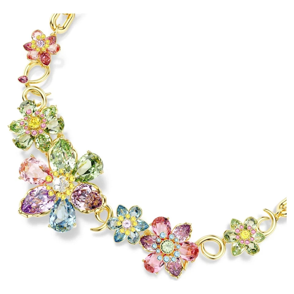 Swarovski Idyllia Flower Necklace Multicolor Crystal Gold Tone Plated New