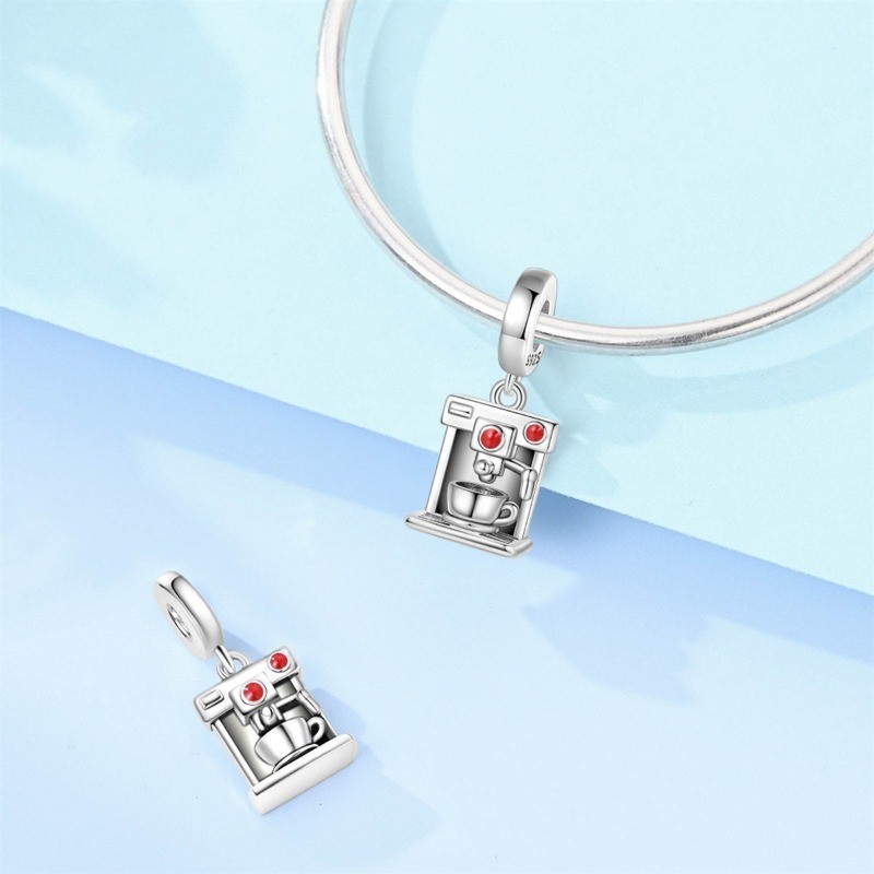 KUNSIR Sterling Silver Coffee Machine Pendant Charm for Bracelet DIY Charms Gift