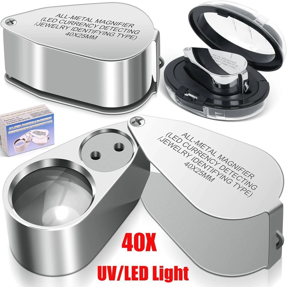 40X Jewelers Loupe Jewelry Loop Coin Magnifier Light Pocket LED Magnifying Glass