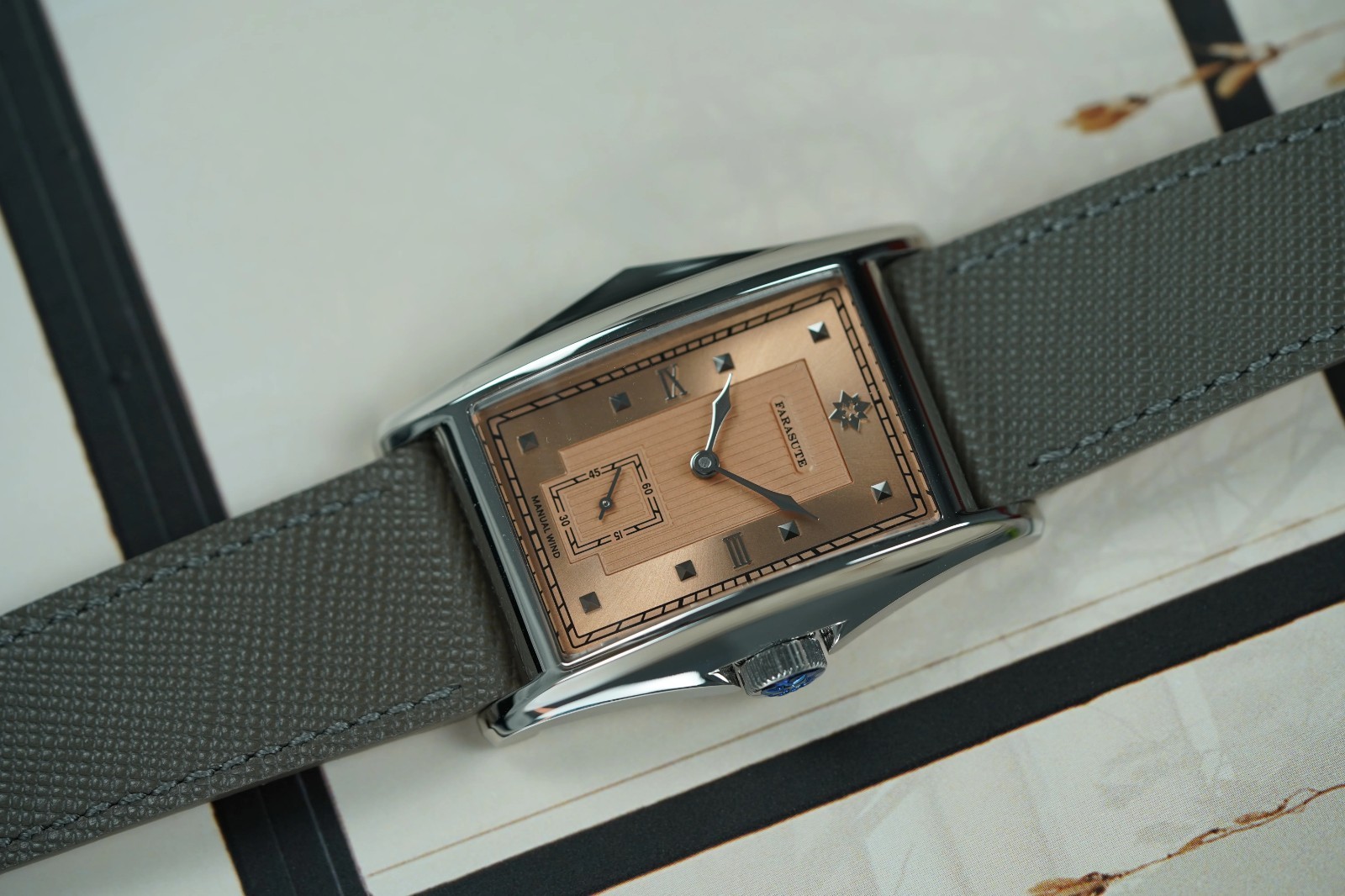FARASUTE Men Mechanical Watch Rectangl Manual Winding Wristwatch Sapphire ST17
