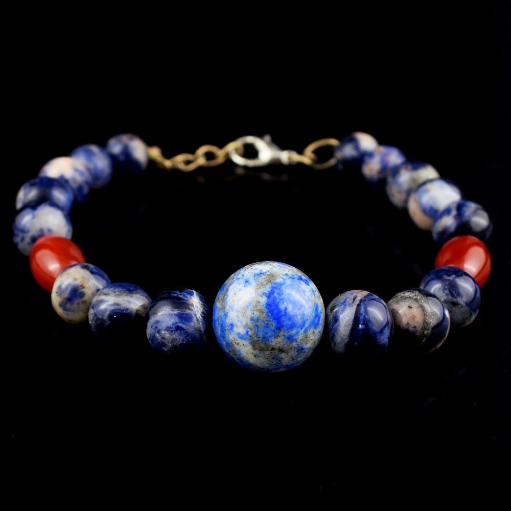 Sodalite , Lapis Lazuli & Onyx 100.00 Cts Beaded Excellent Bracelet VK 6* E643