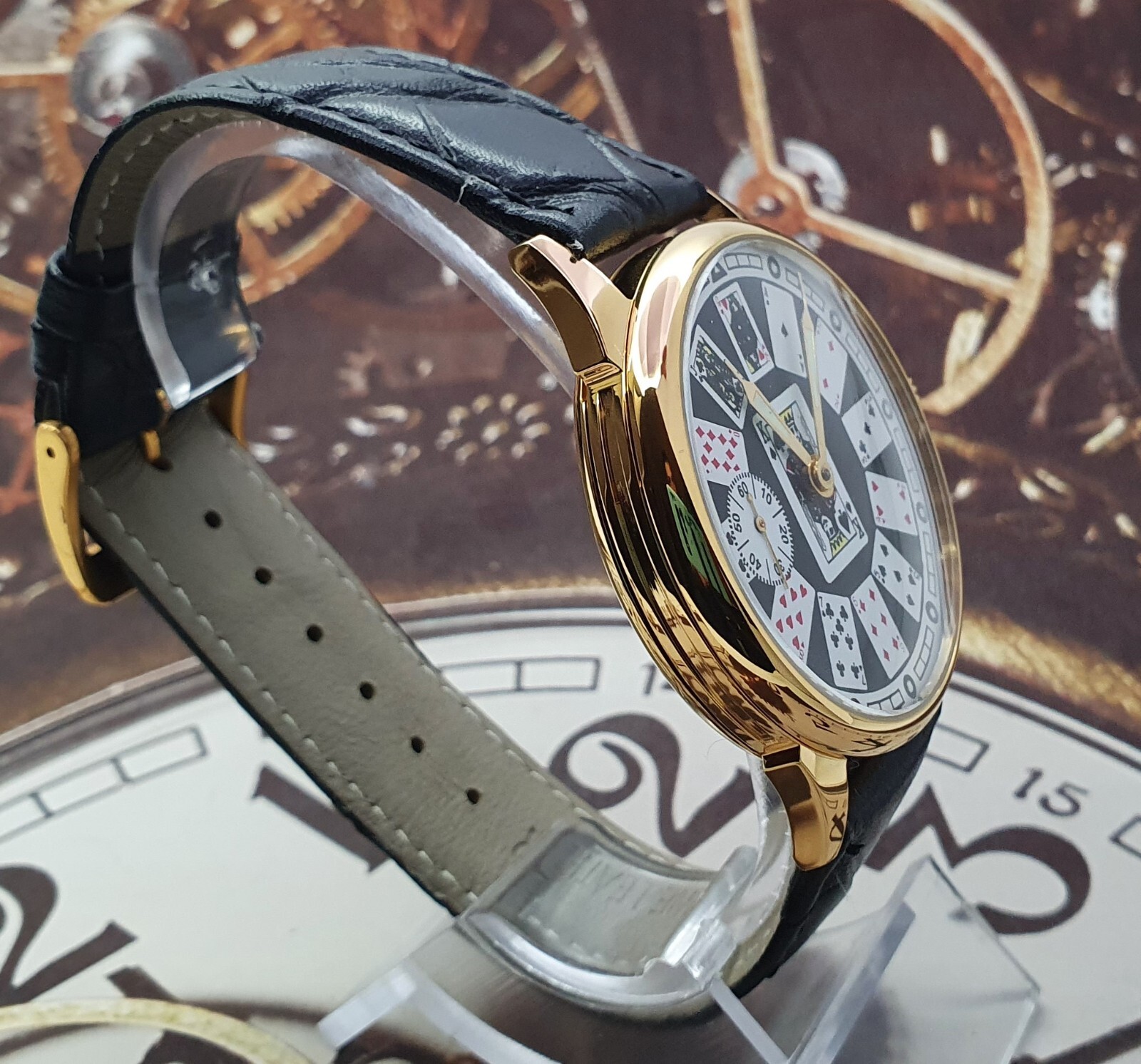 Watch Marriage Casino Playing Cards 3602 Gold case Men’s Wristwatch 18 Jewels