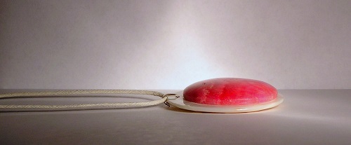 Medium Red Argentine Rhodochrosite, 40 mm Cab Necklace W/Adjustable White Cord