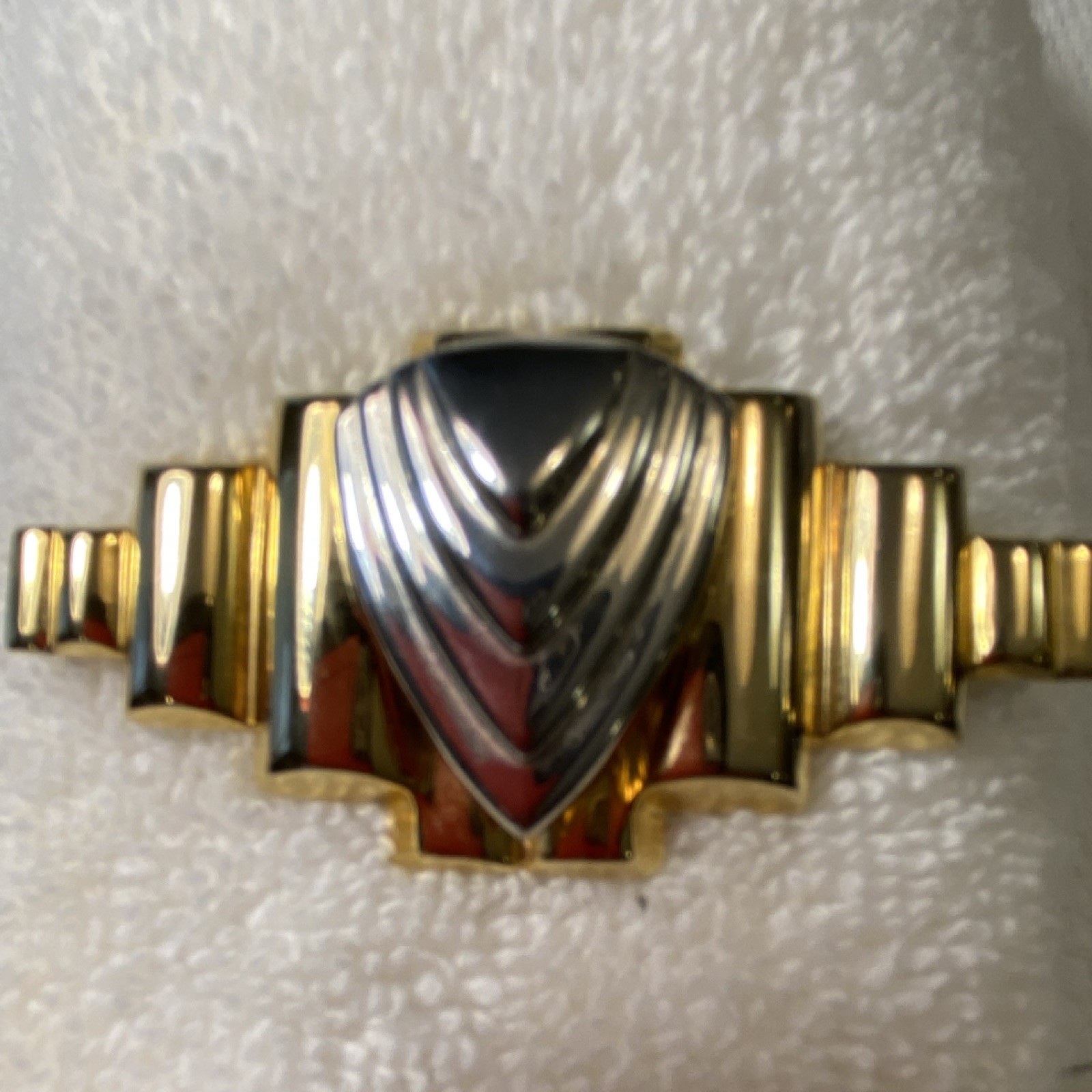 Art Deco Geometric Shield Brooch Pin Gold Silver Black Tone Metal No Stone
