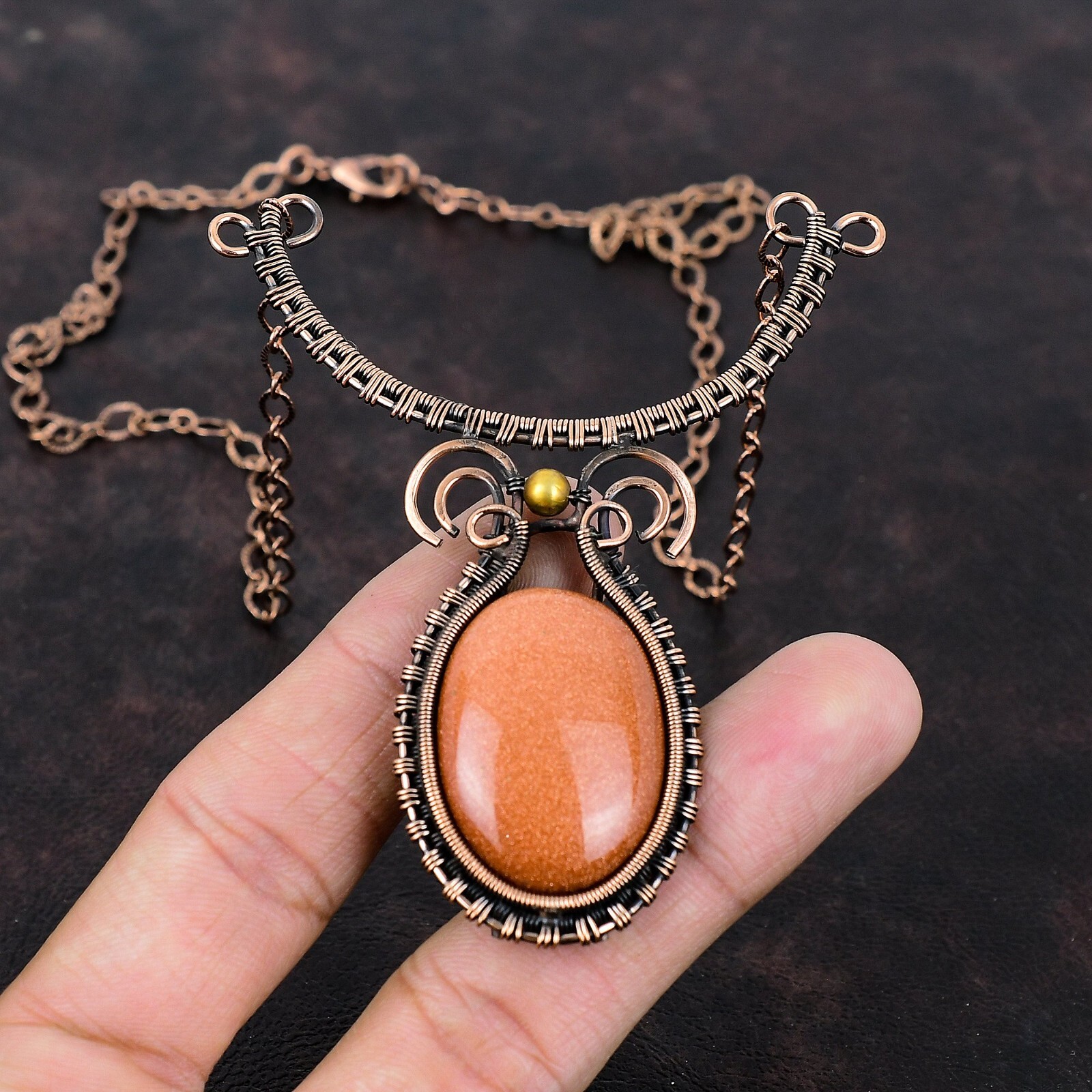 Sun Sitara Wire Wrapped Adjustable Necklace Handcrafted Copper Unique Gift 18.0″