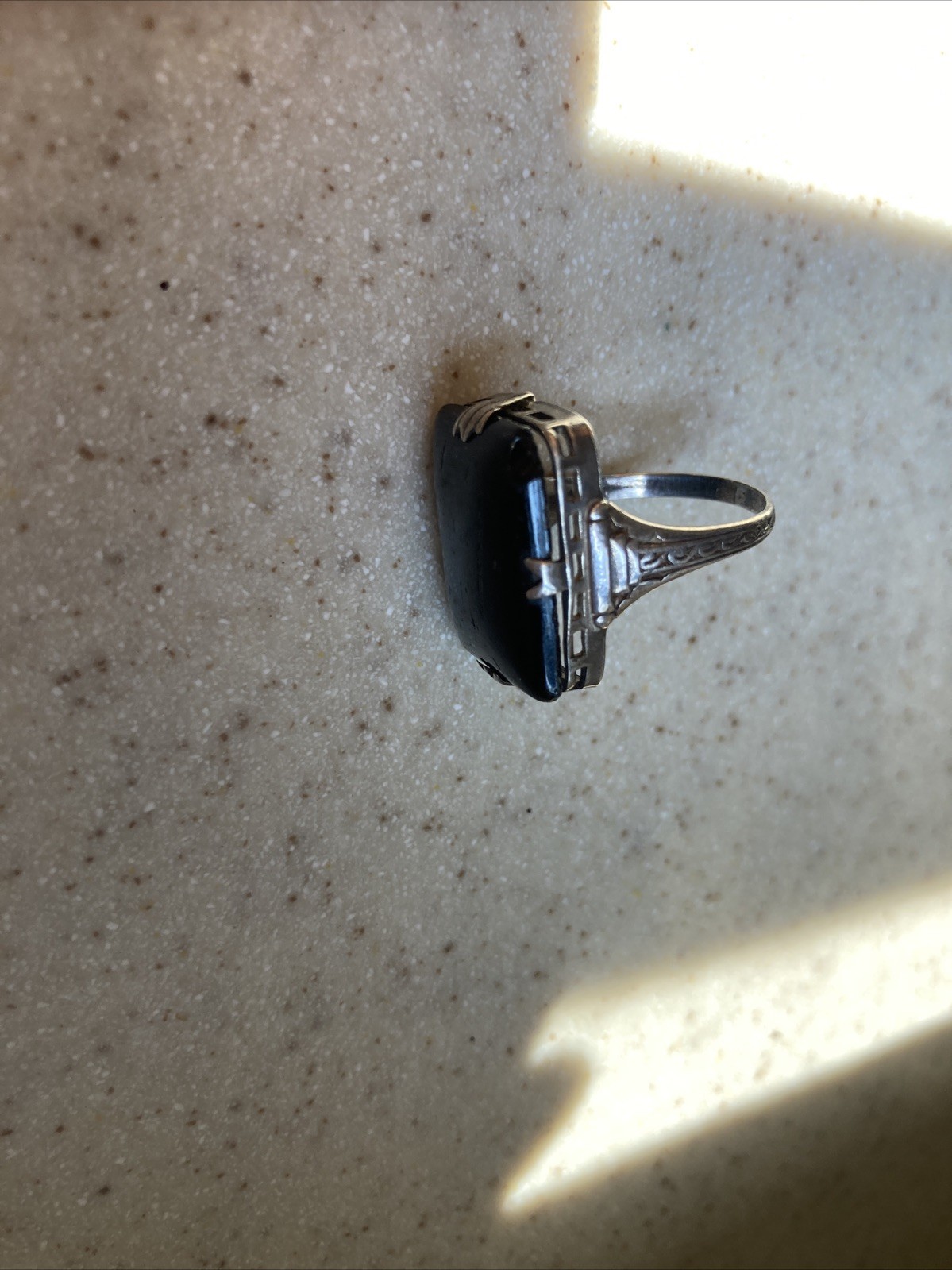 Vintage Art Deco Black Onyx Statement Ring in STERLING Silver Size 6.75