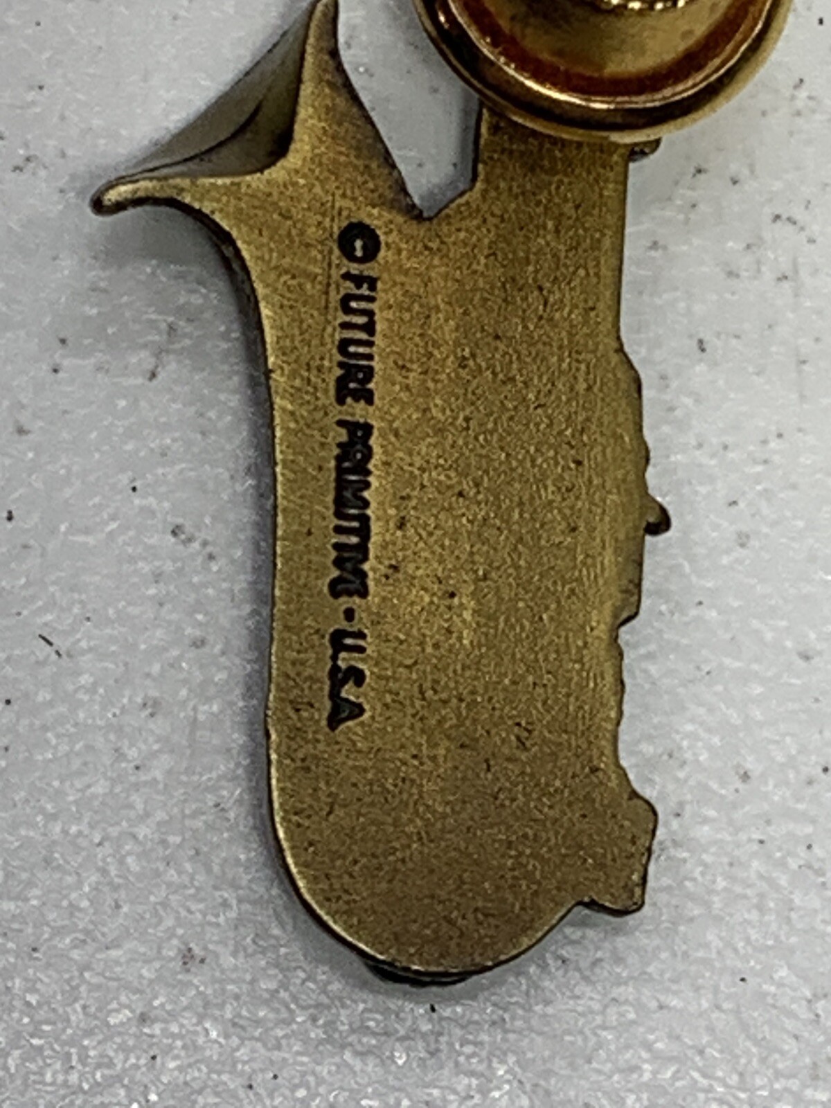 Future Primitive Saxophone Lapel Pin Tie Tack Gold Tone Musical Instrument 2”