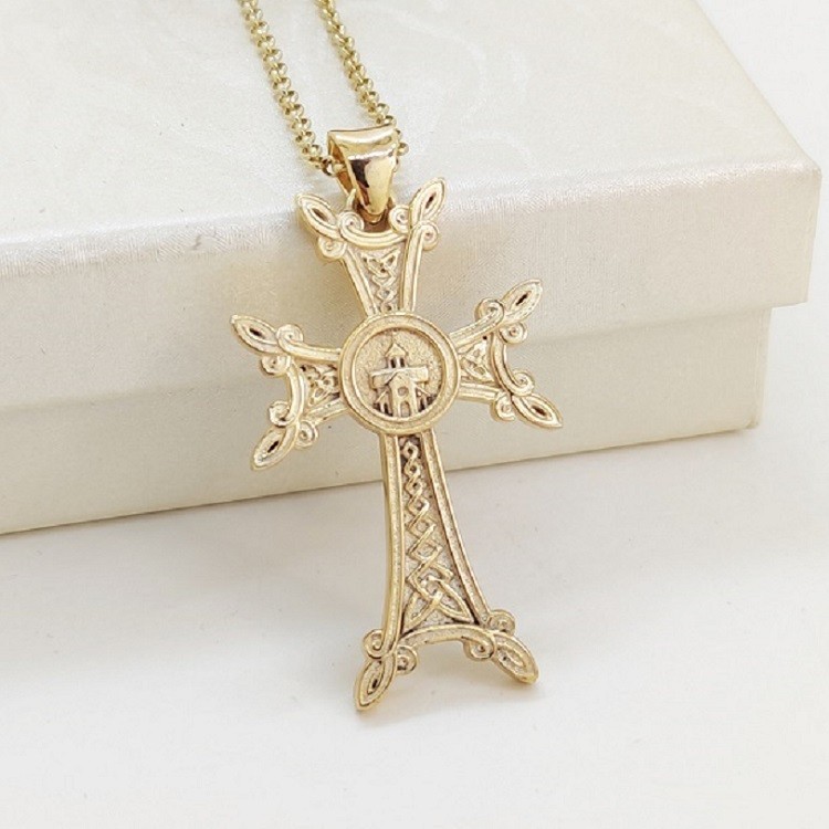 Armenian Cross Pendant 925 Silver Gold Filled Men Jewelry