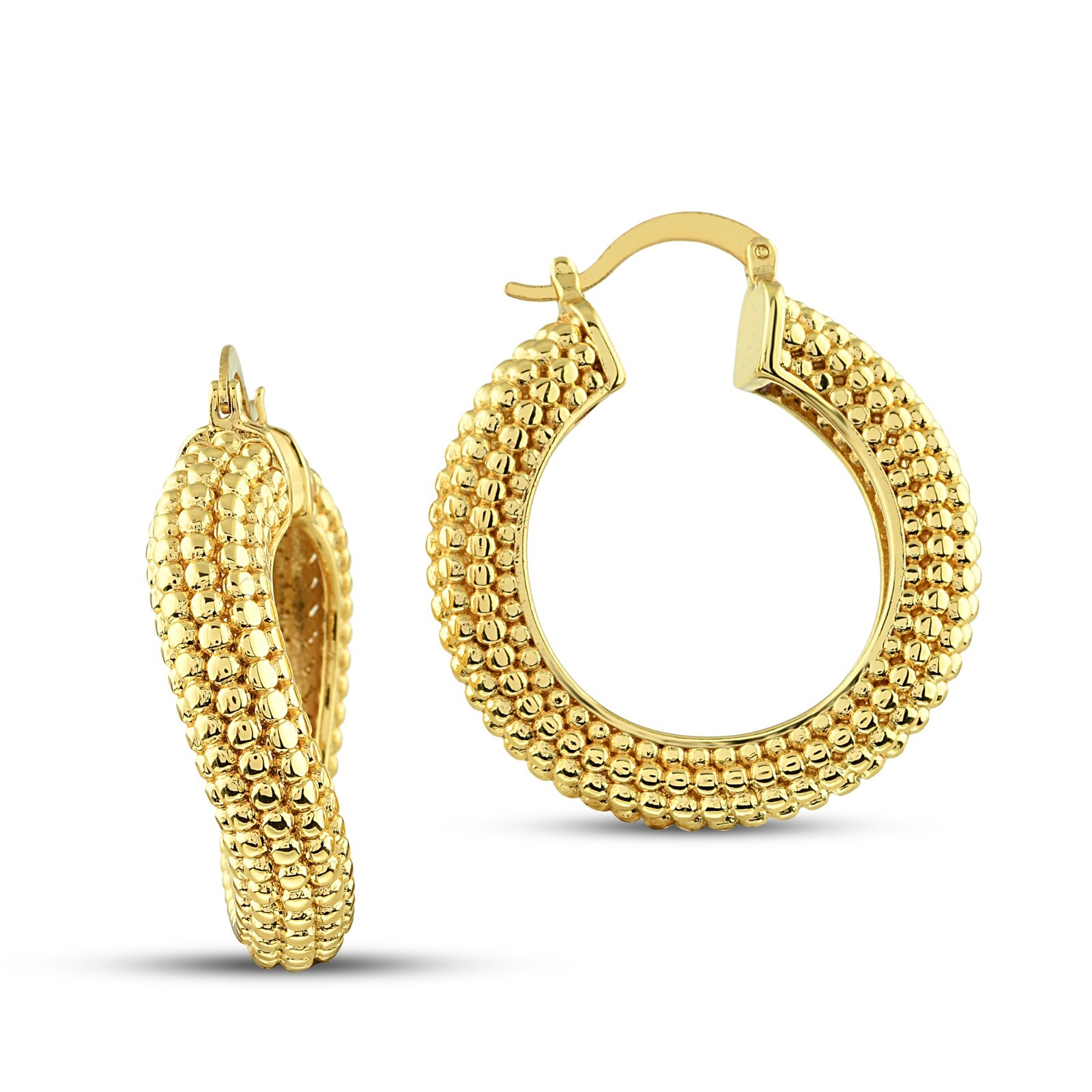 Gold Beaded Large Hoop Earrings 40*14mm