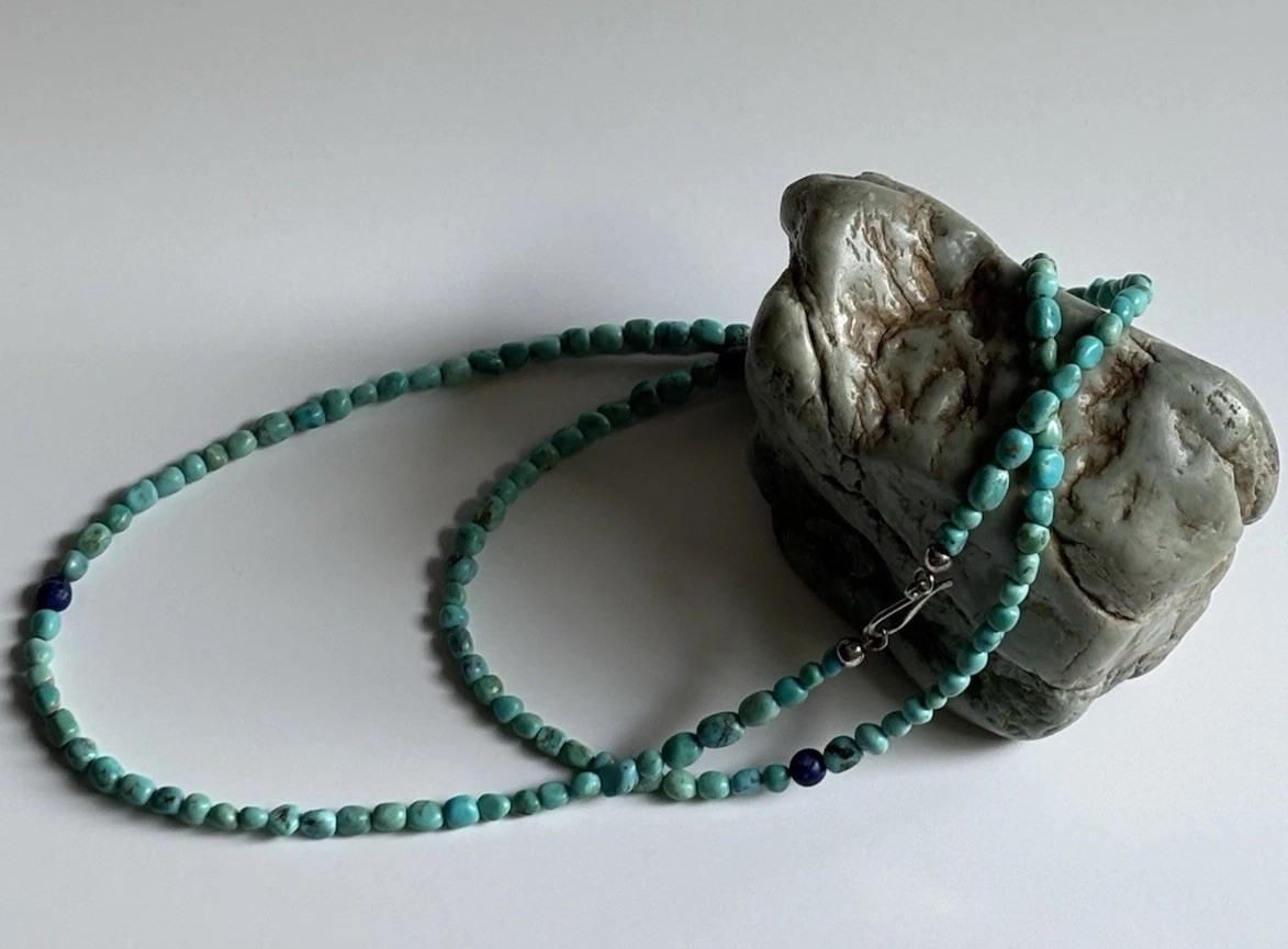 Jay King Turquoise & Lapis Beaded 34” Single Strand Necklace 925 Hook Closure