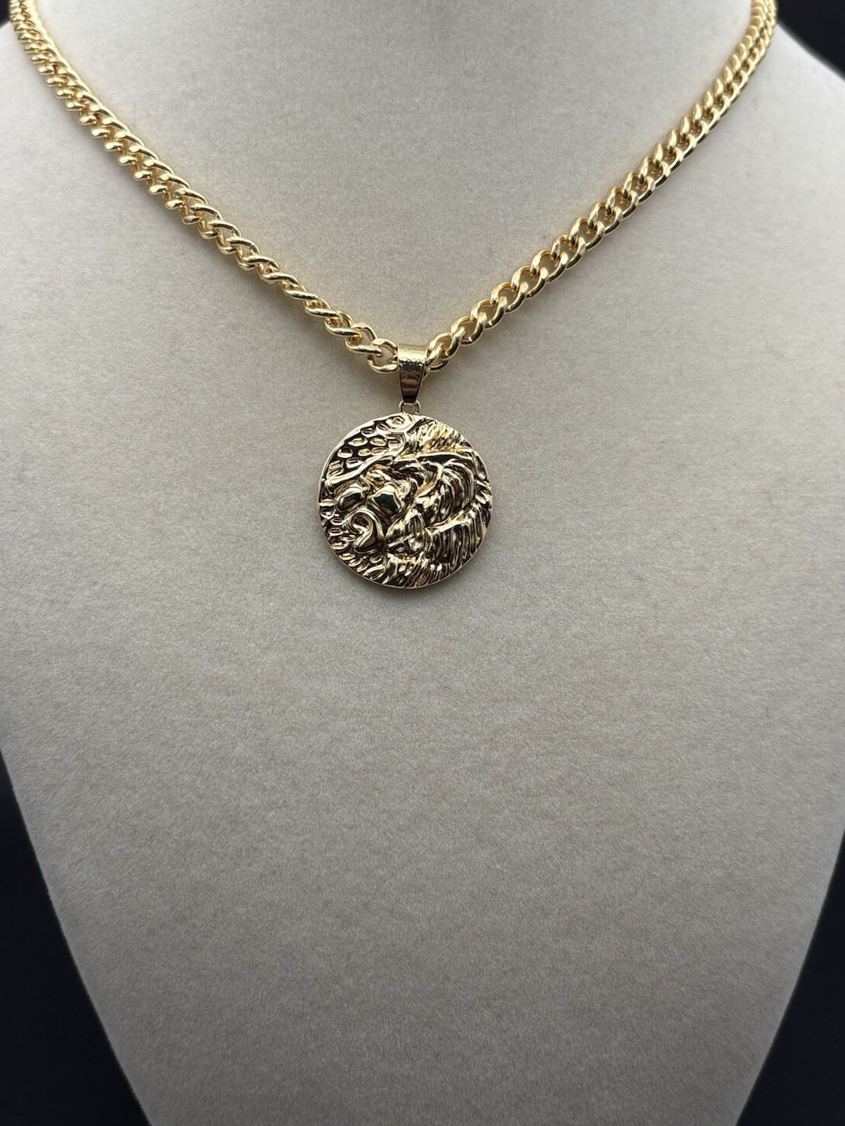 Men’s Round Lion Face Pendant and Necklace Copper Alloy Jewelry for Men