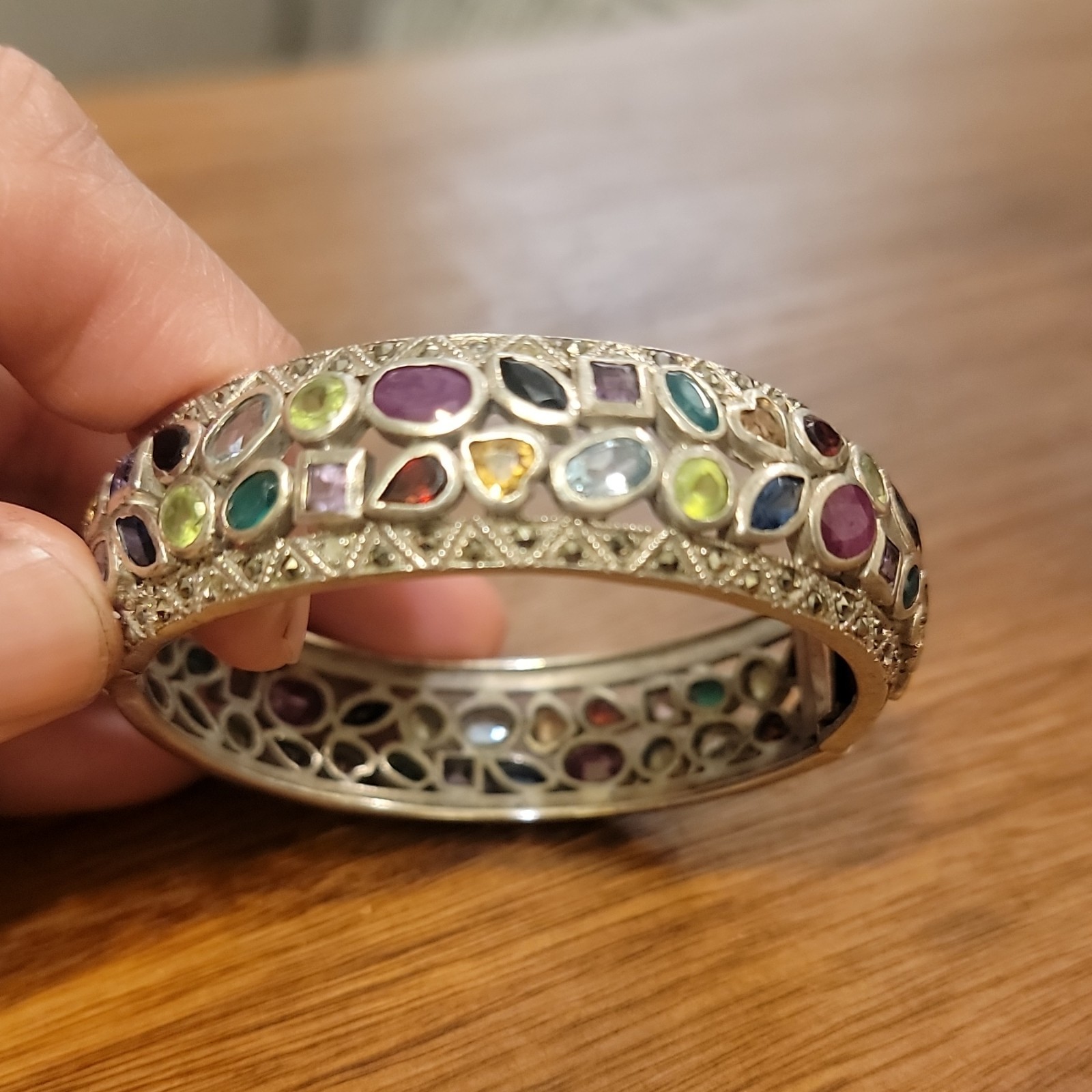 sliver gemstone bangles bracelets 92.5%
