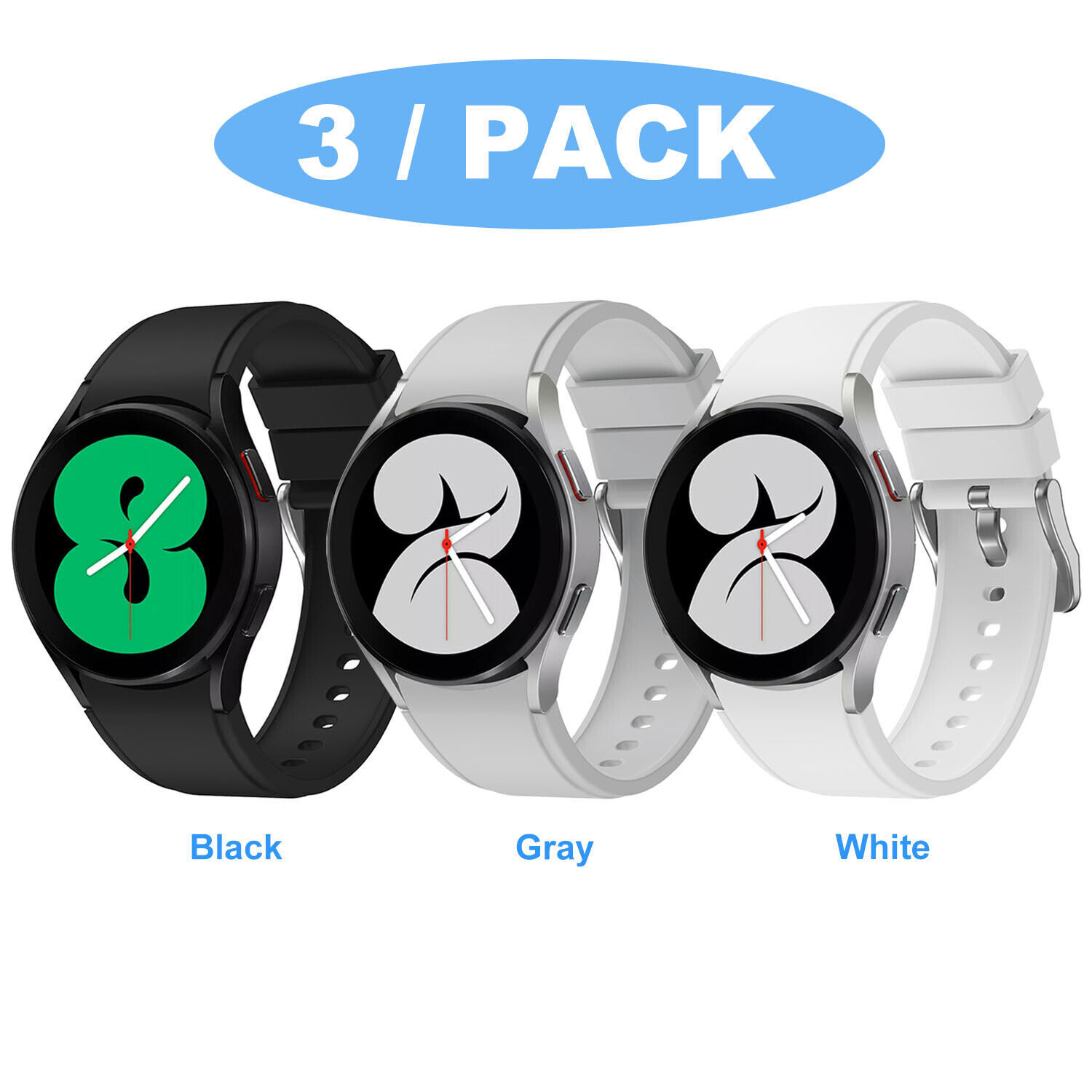 3 PACK For Samsung Galaxy Watch 6 5 4 40/44mm Classic 43/47m Band Silicone Strap