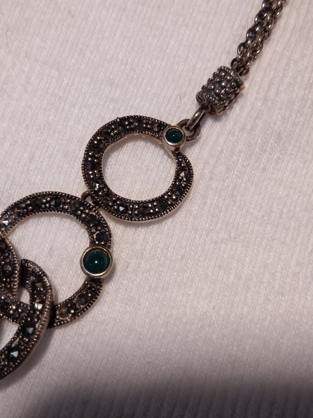 Spectacular Sterling 925 Marcasite Green Stone Statement Bib Necklace