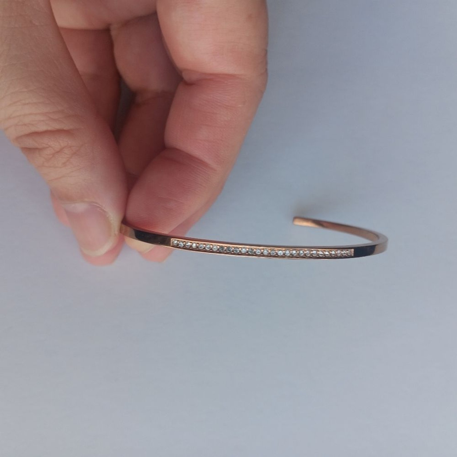 Michael Kors Rose Gold Tone Steel Slim Cuff Bracelet Clear CZ Crystal Elegant