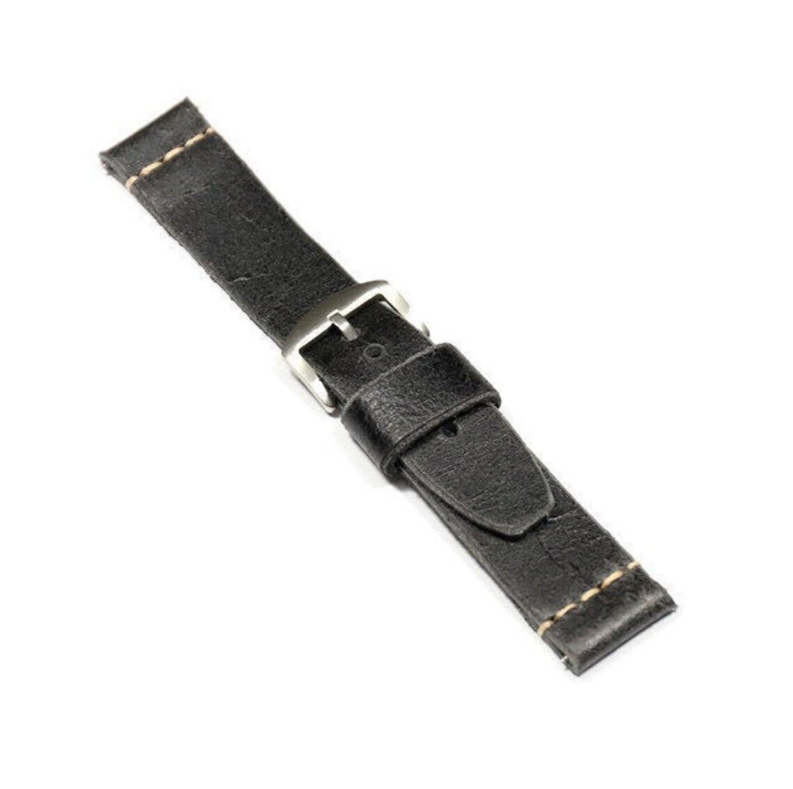 Distressed leather watch band Soft, Black watch strap 18mm 20mm 22mm 24mm