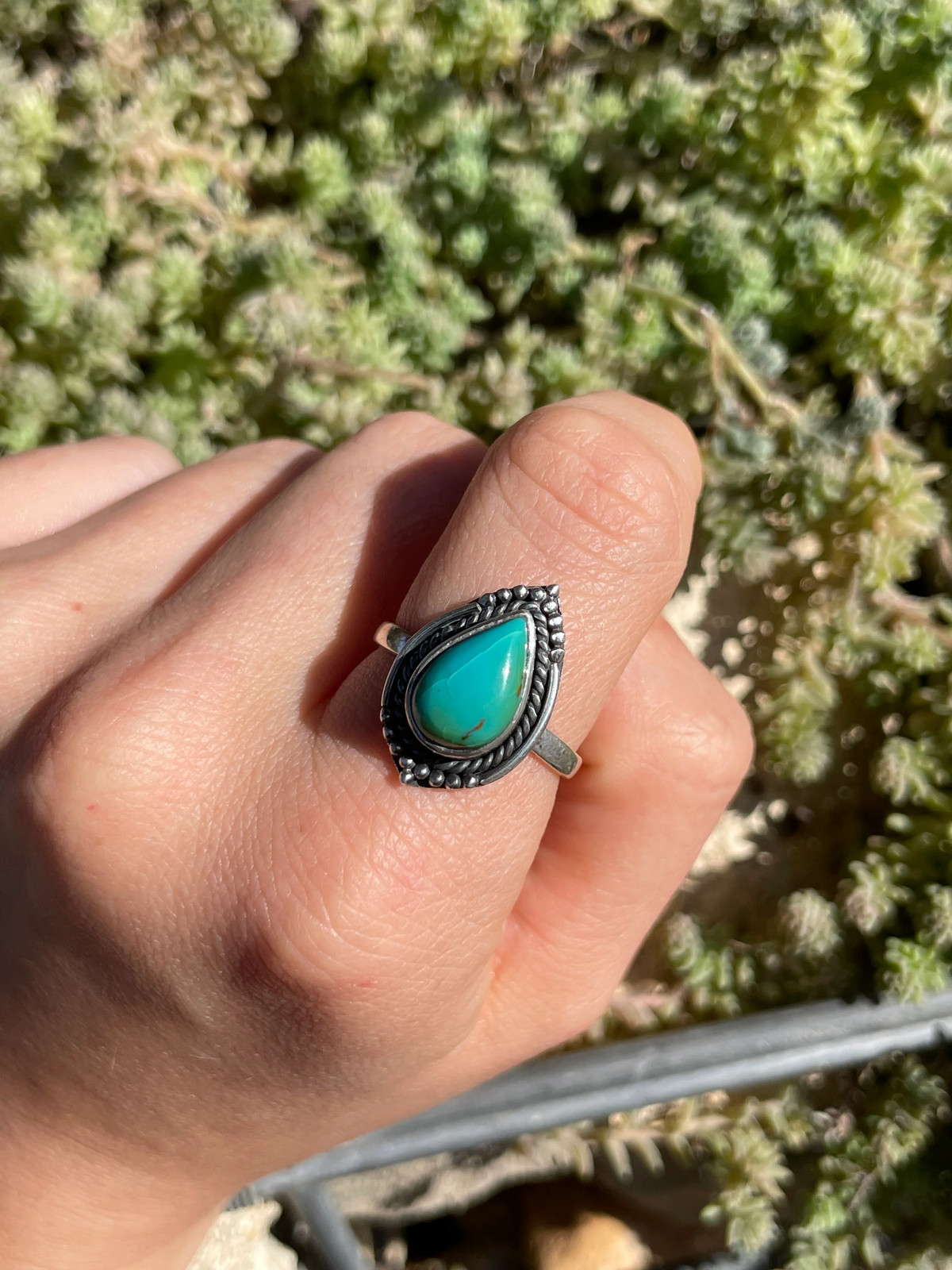 Kingman Turquoise Teardrop Ring Size 8.75 | 925 Sterling Silver Southwest B990